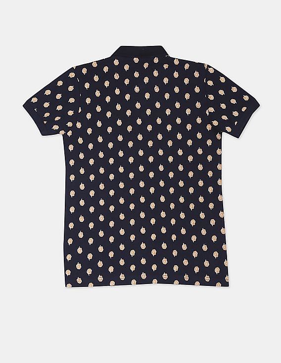 U.S. Polo Assn. Kids Boys Dark Blue Printed Pique Polo Shirt