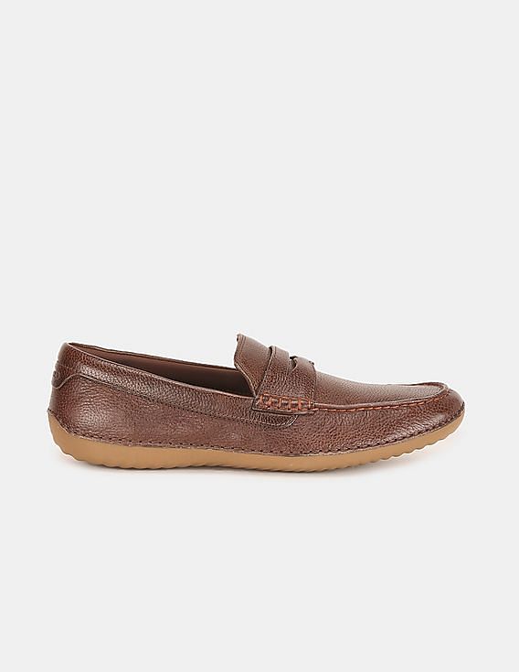 Cole Haan Men Dark Brown Textured Leather Grand Penny Loafers