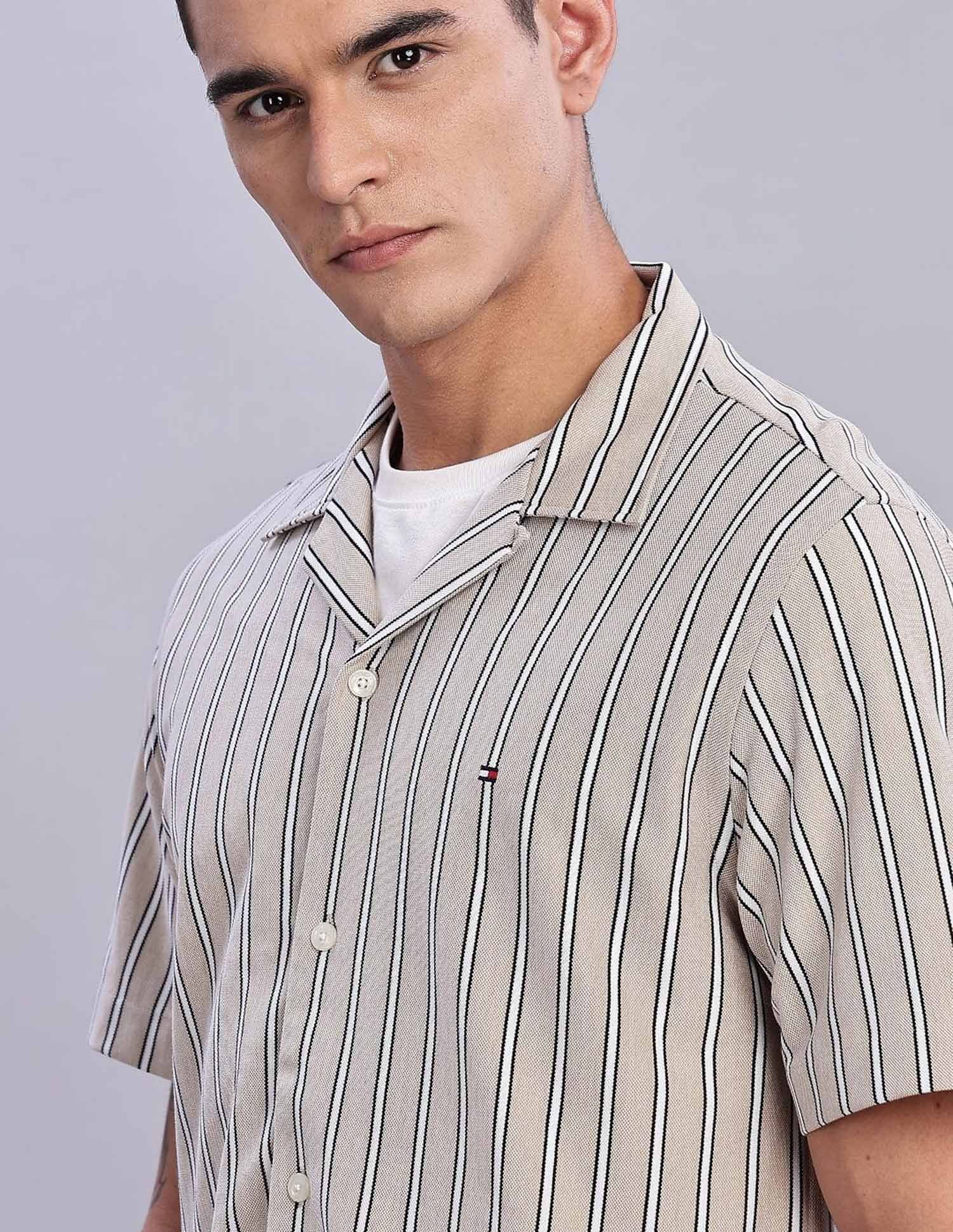 Tommy Hilfiger Striped Regular Fit Plain Woven Shirt