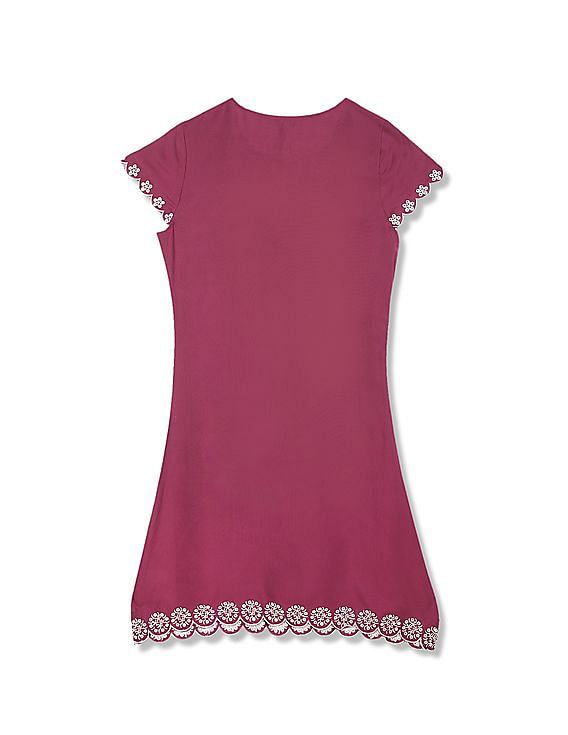 Aeropostale Women Purple Notch Round Neck Scalloped Hem Dress