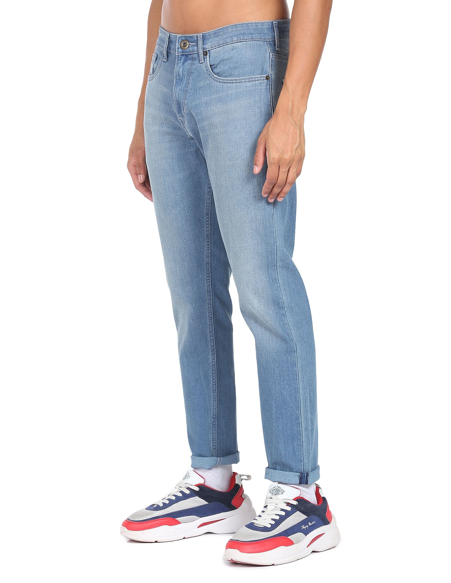 Flying Machine Stone Wash Slash Slim Tapered Fit Jeans