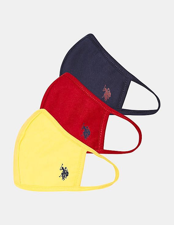 U.S. Polo Assn. Kids Unisex Kids Assorted Reversible Triple Layer Anti Viral Face Masks - Pack Of 3