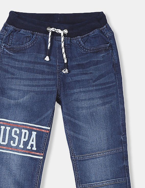 U.S. Polo Assn. Kids Boys Blue Stone Wash Jogger Jeans