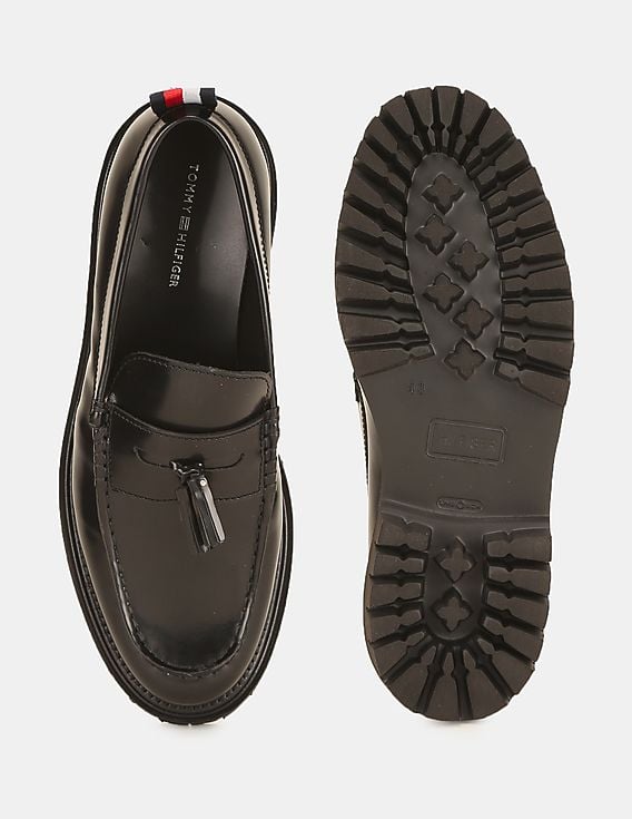 Buy Tommy Hilfiger Men Black Chunky Dress Leather Loafers  display picture 3