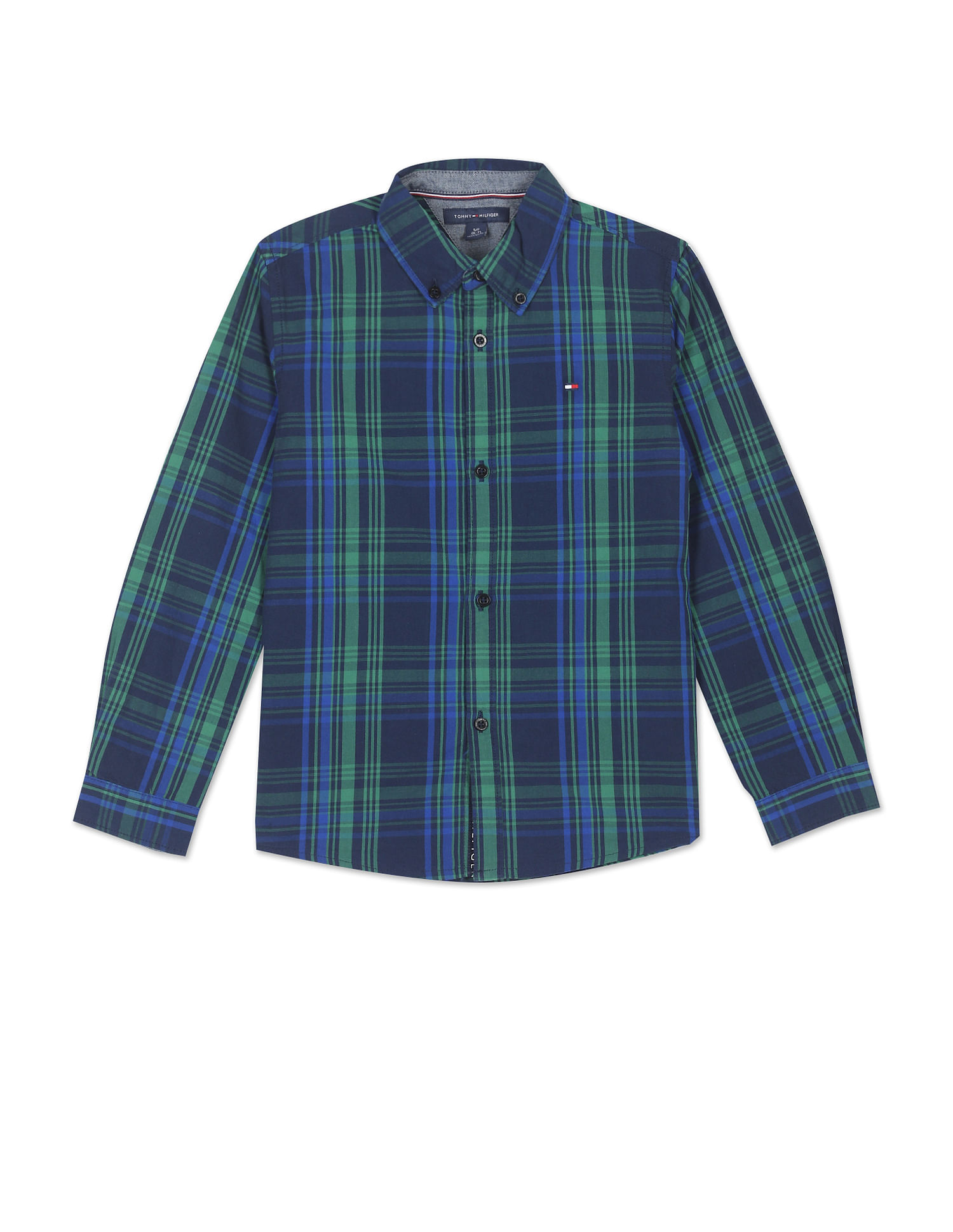 sagtmodighed Seneste nyt dybt Buy Tommy Hilfiger Kids Boys Navy And Green Pure Cotton Plaid Check Shirt -  NNNOW.com