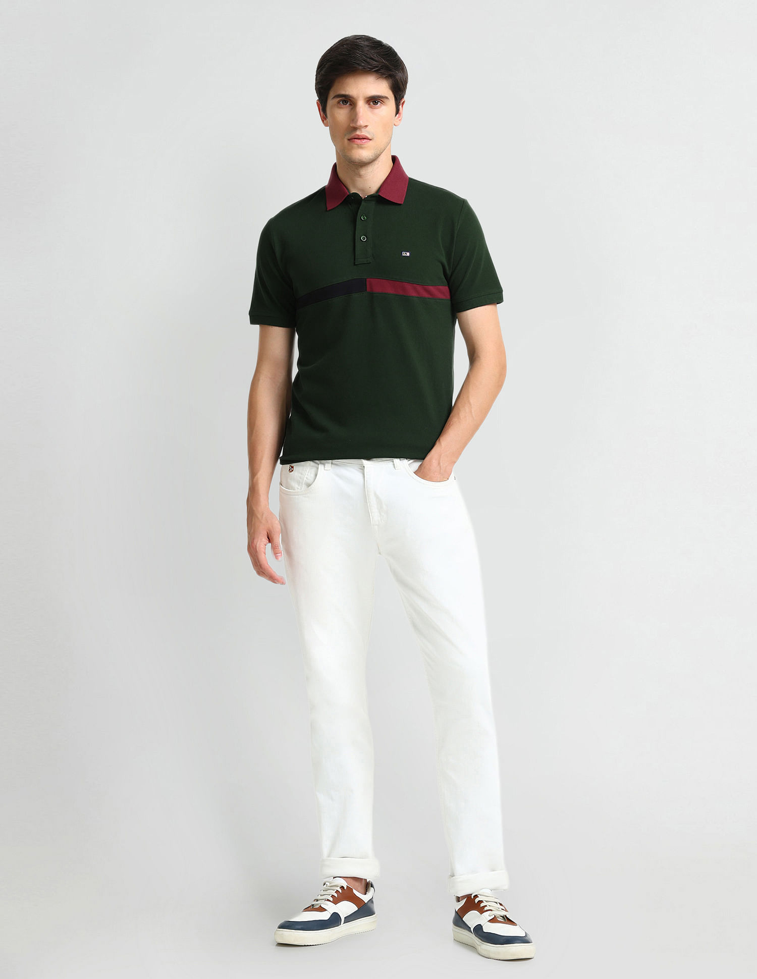 Arrow Sports Contrast Collar Striped Polo Shirt