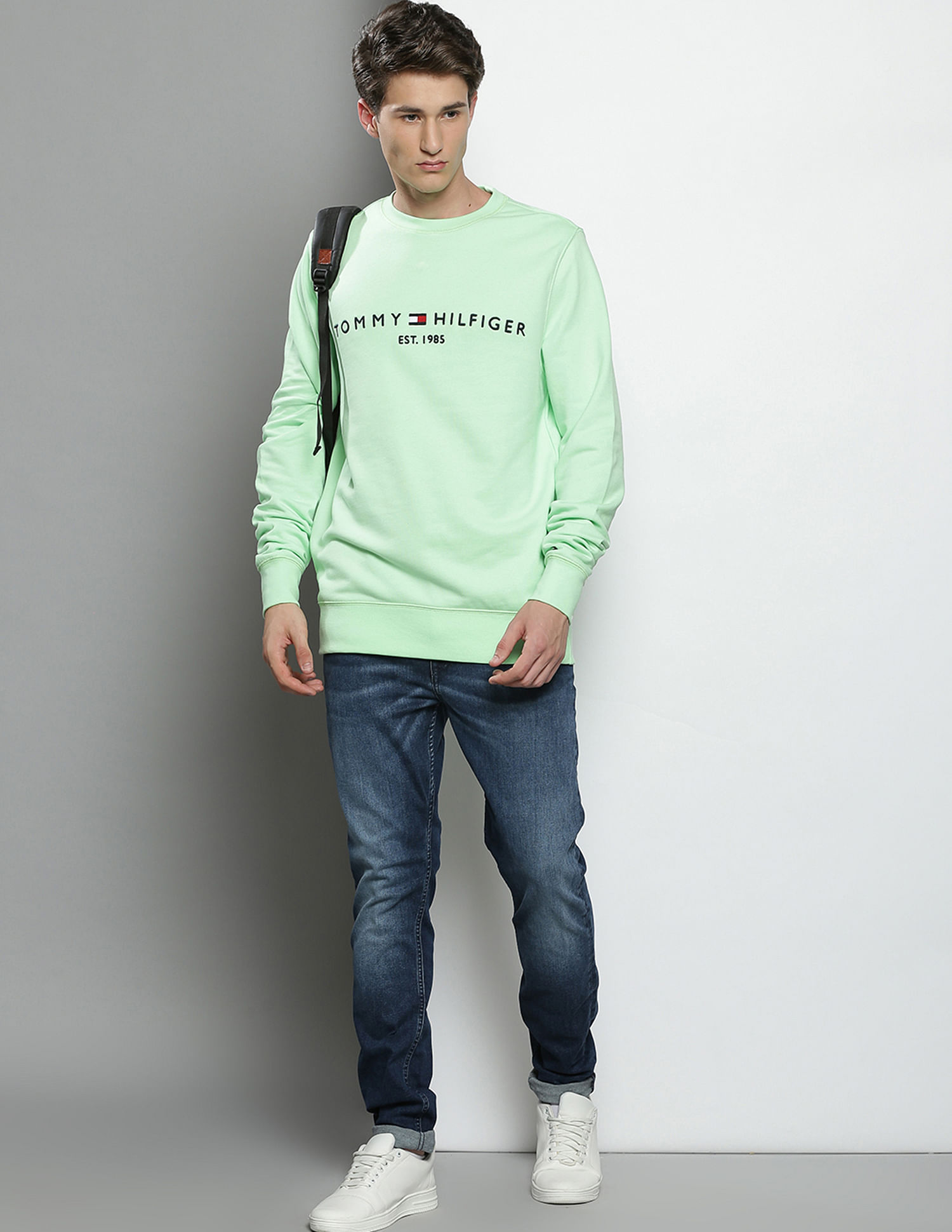 Tommy Hilfiger Men Green Graphic Print Crew Neck Sweatshirt