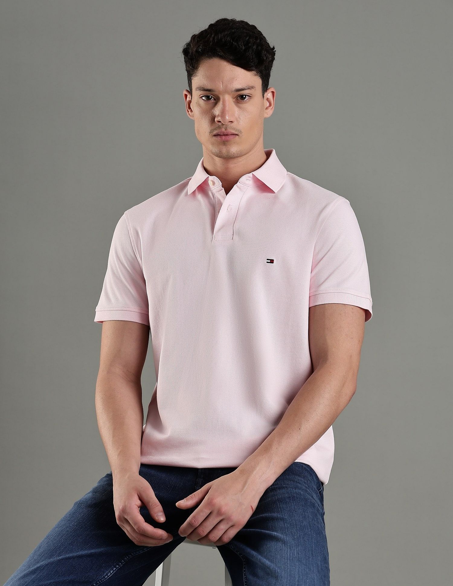 Tommy Hilfiger Solid Regular Fit Cotton Polo T-Shirt