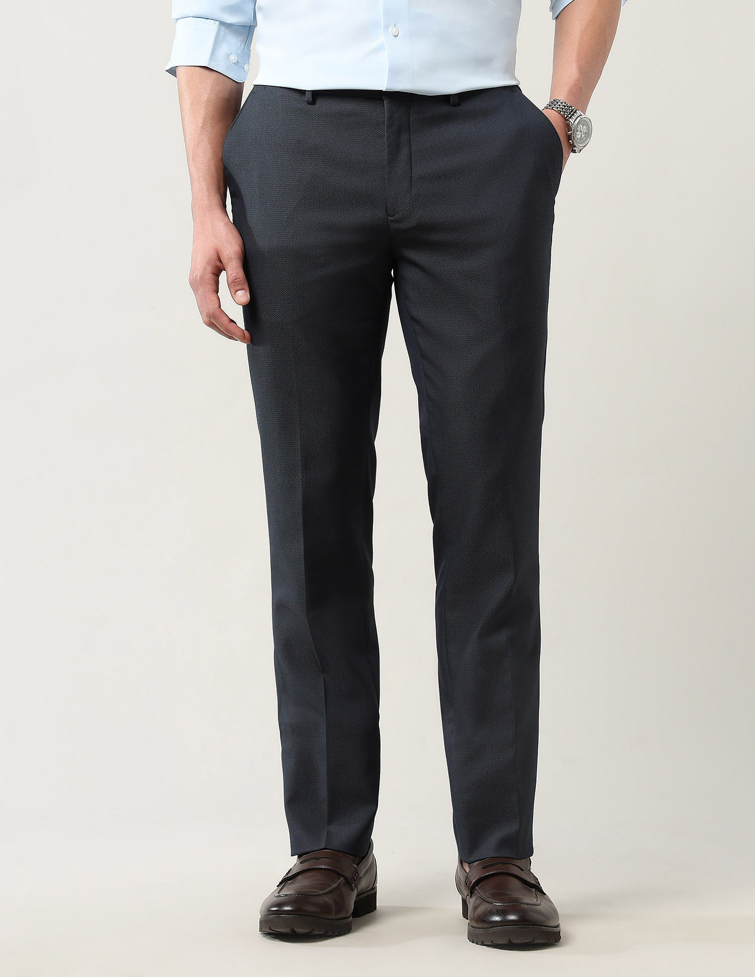 Arrow Newyork Mid Rise Autoflex Textured Trousers