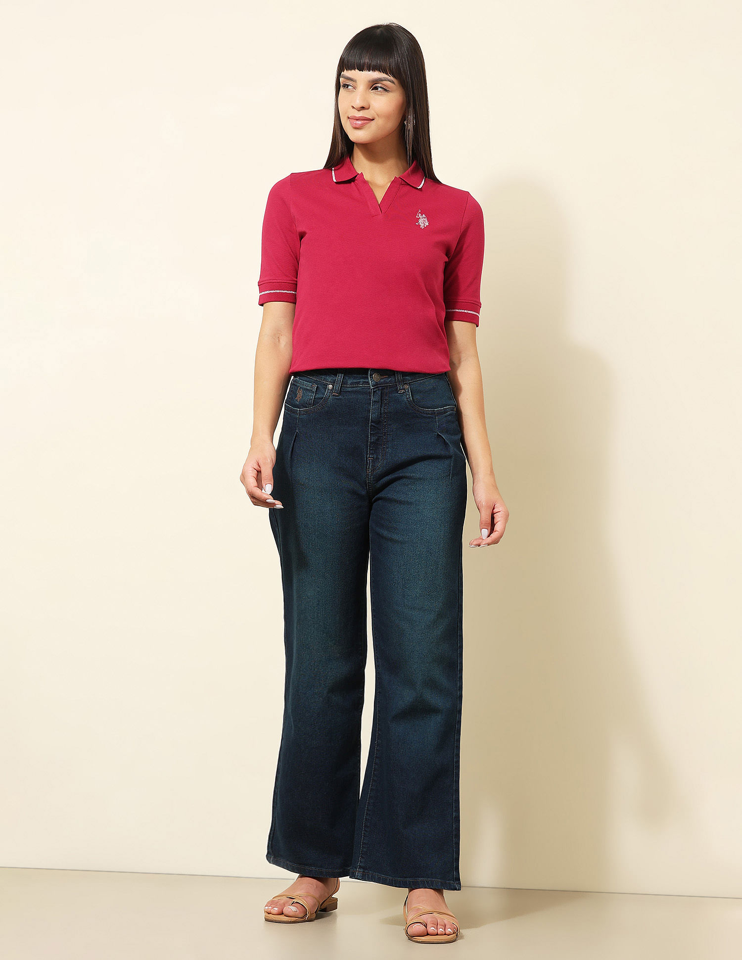 U.S. Polo Assn. Women High Rise Wide Leg Fit Jeans