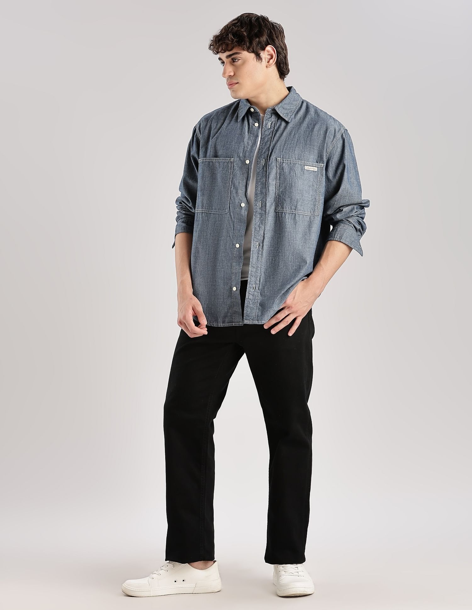 Calvin Klein Jeans Solid Relaxed-Fit Denim Woven Shirt