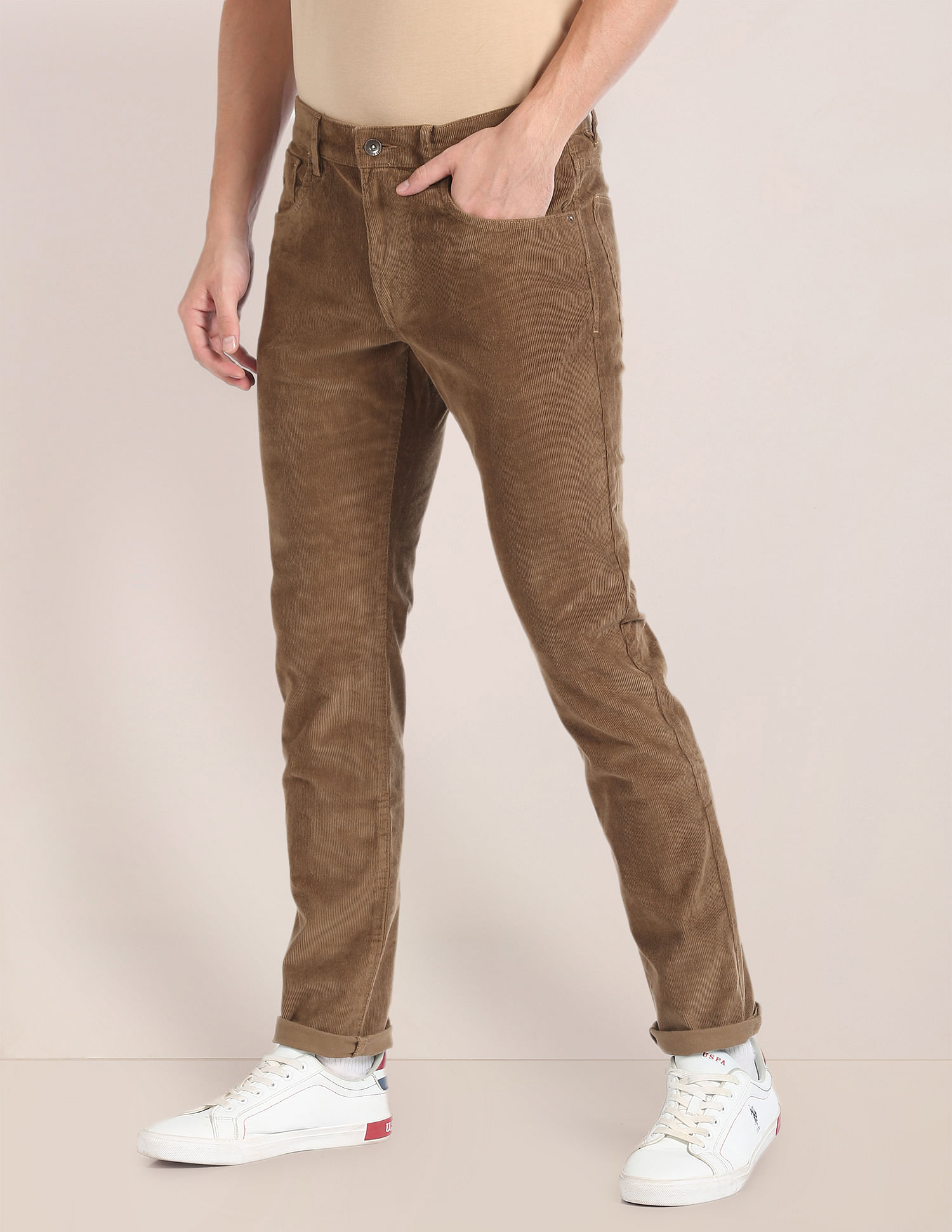 Linen Club Brown Slim Fit Linen Flat Front Trousers