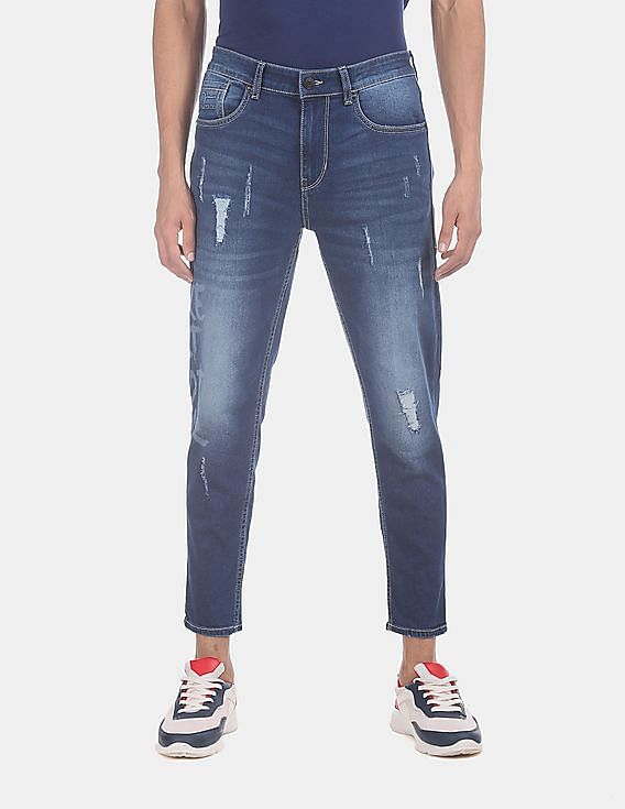 Flying Machine Mankle Slim Fit Ripped Stone Wash Jeans