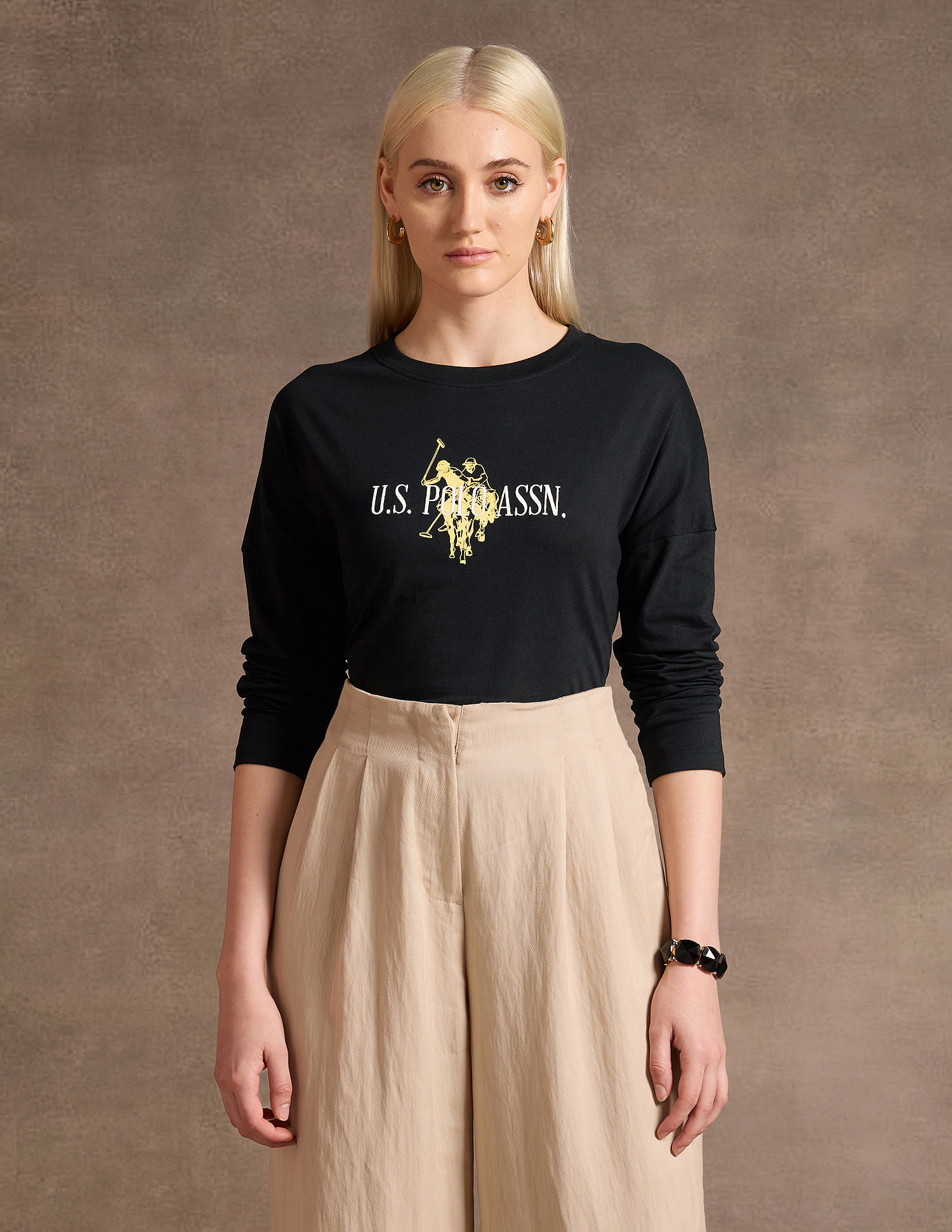 U.S. Polo Assn. Women Drop Shoulder Embroidered Cotton T-Shirt