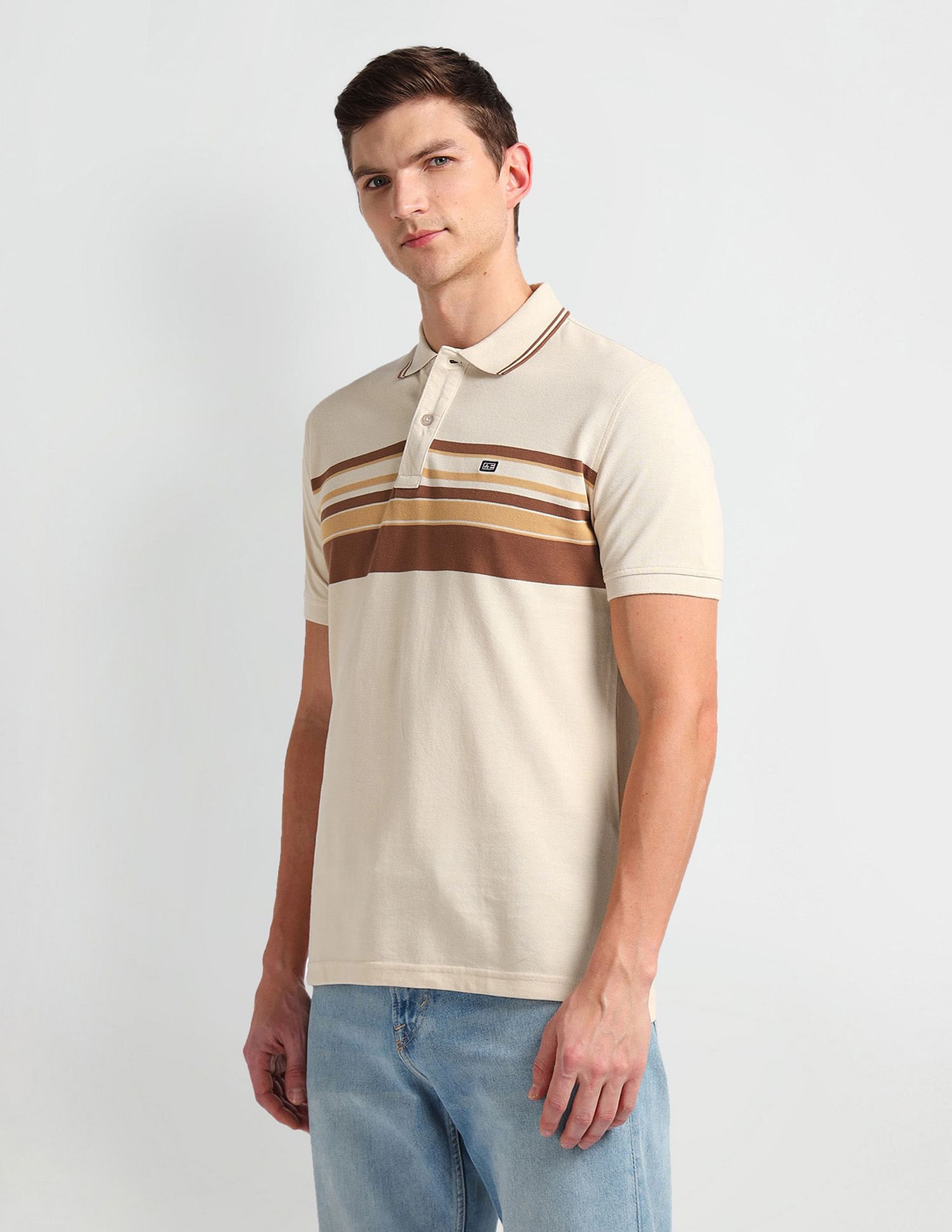Arrow Sports Tipped Collar Horizontal Stripe Polo Shirt