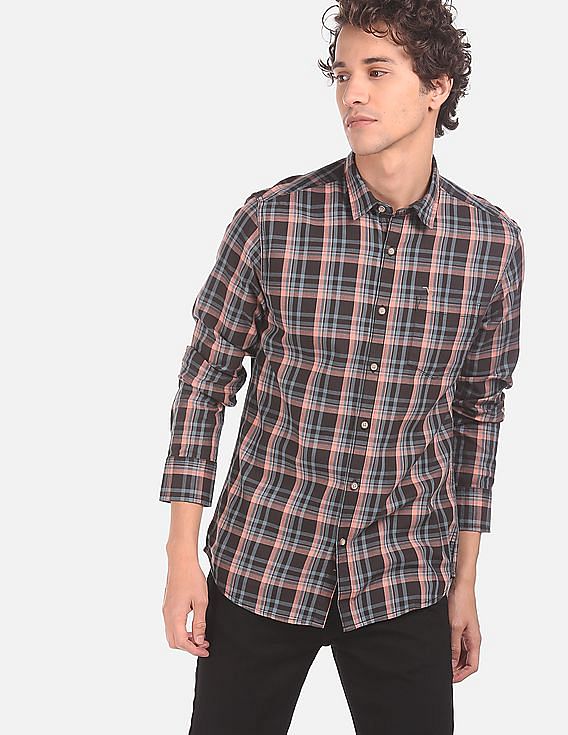 Flying Machine Check Cotton Casual Shirt