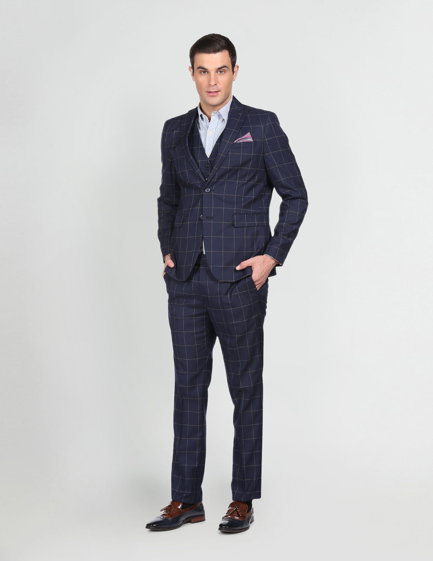 Men's 3 Piece Suit Check Wool Feel Tailored Fit Wedding Prom Harry | Fruugo  US