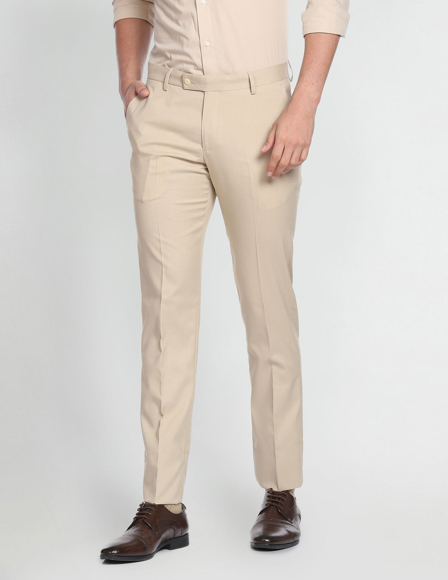 Buy Arrow Solid Dobby Stretch Formal Trousers  NNNOWcom