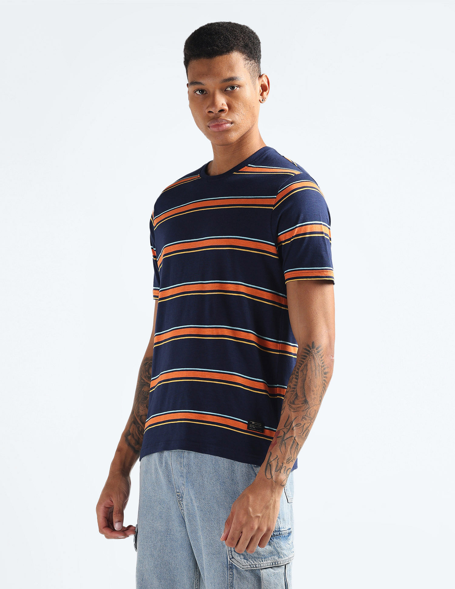 Flying Machine Crew Neck Horizontal Stripe T-Shirt