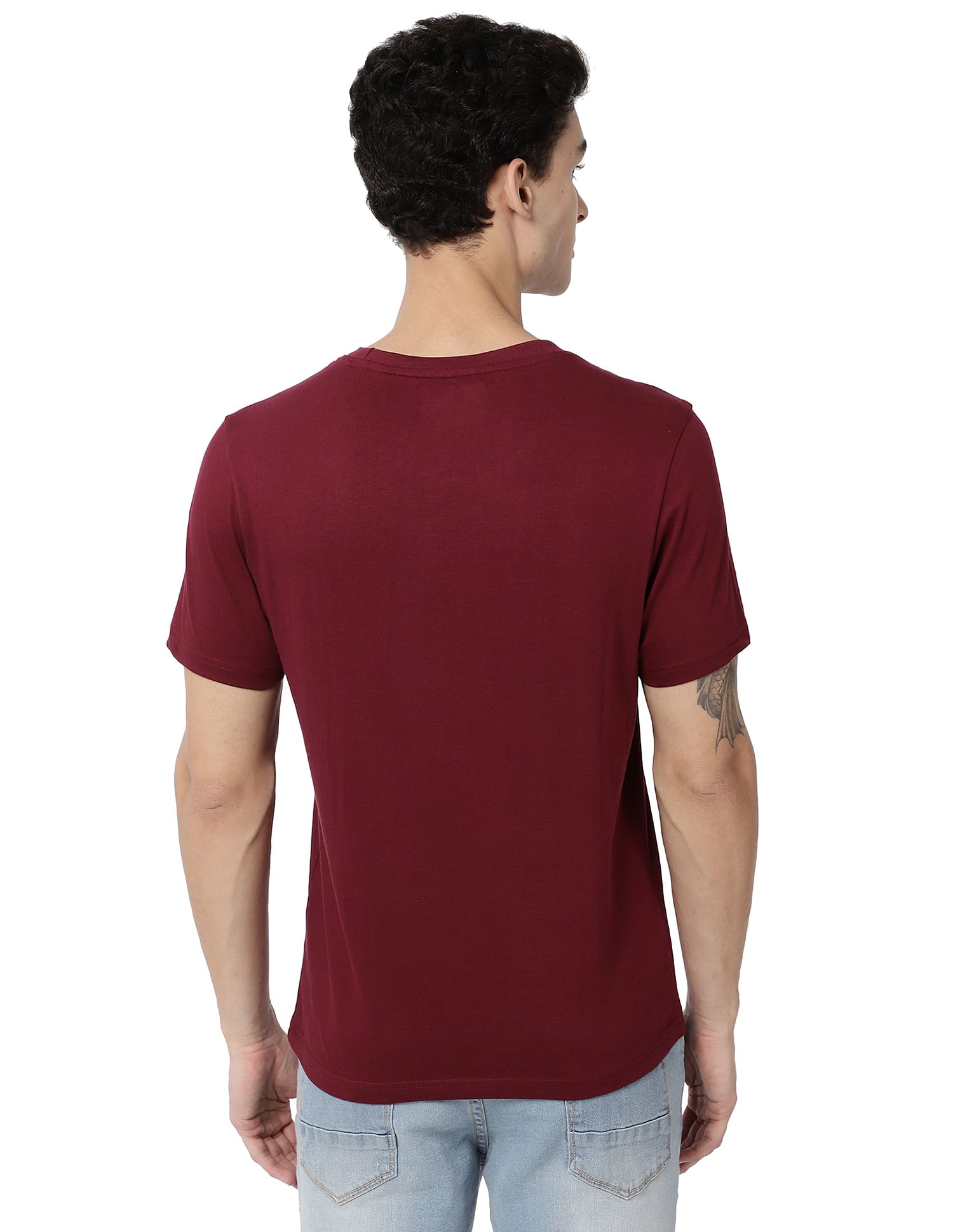 AD by Arvind Crew Neck Typographic Print Cotton T-Shirt