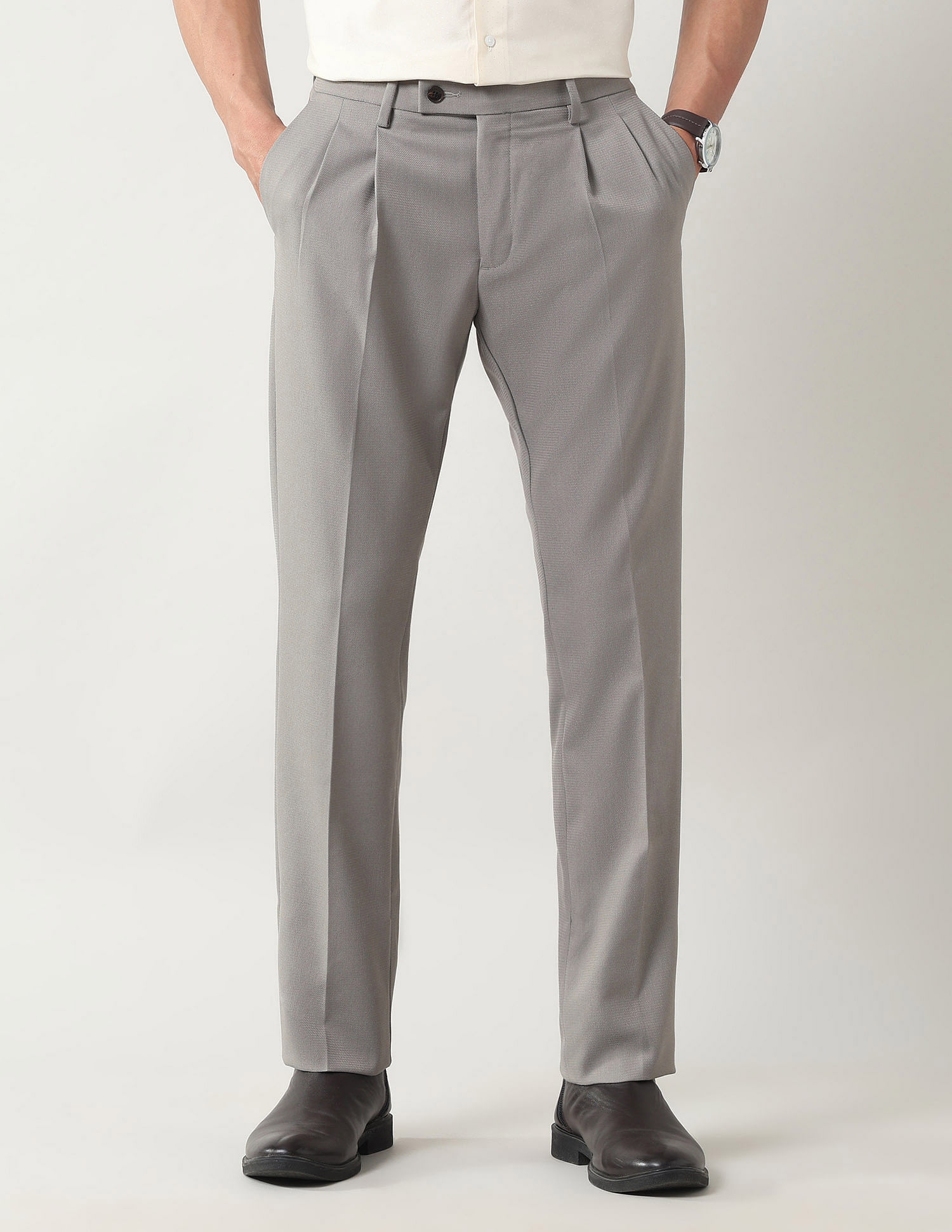 Arrow Regular Fit Dobby Weave Trousers