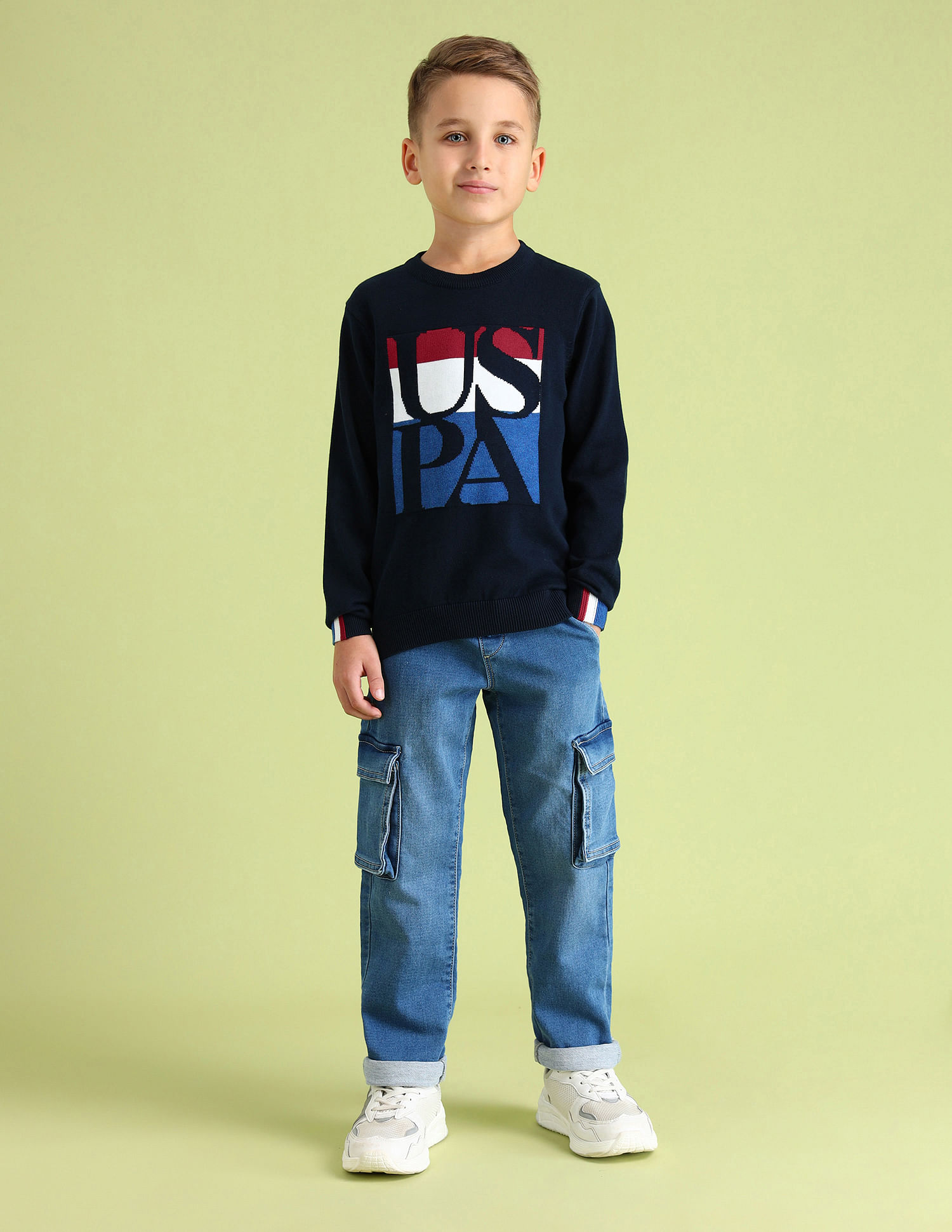U.S. Polo Assn. Kids Boys Cotton Brand Printed Sweater