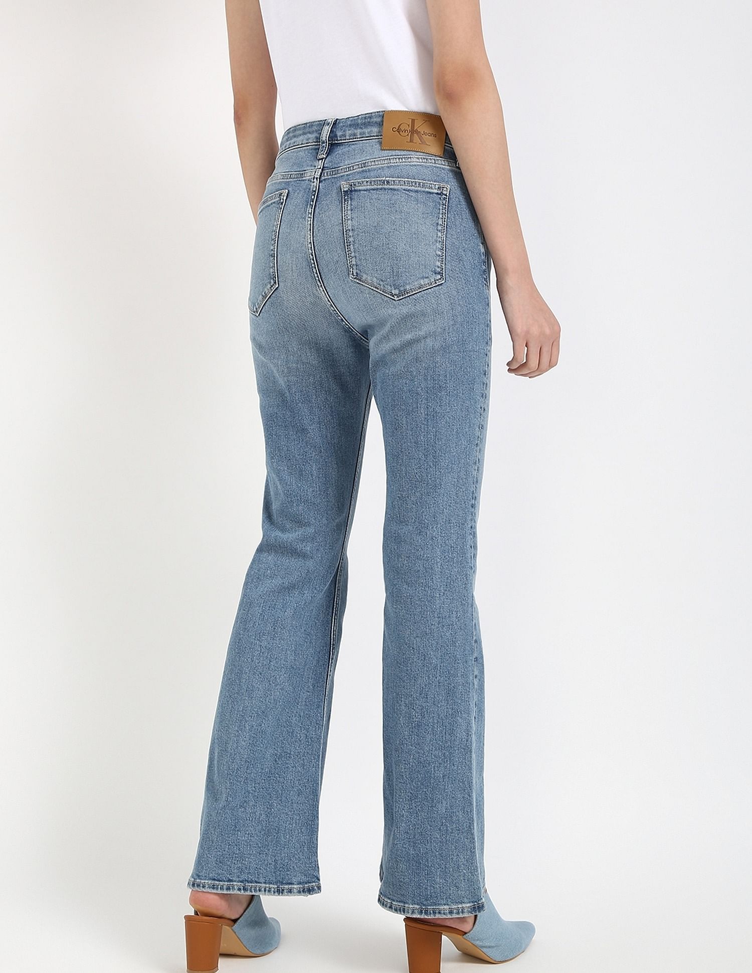 Calvin Klein Jeans Mid-Wash Flared-Fit Mid Rise Jeans