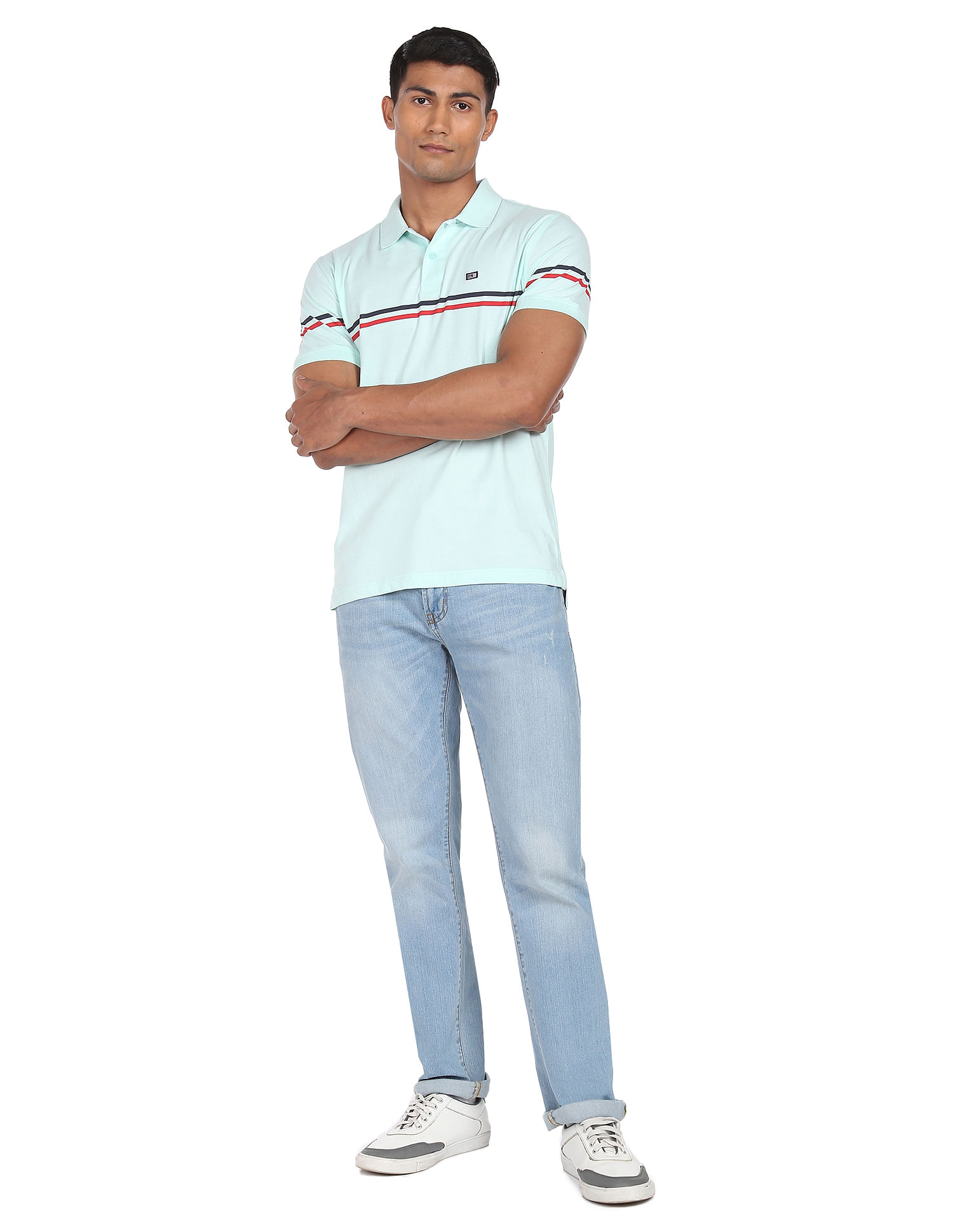 Arrow Sports Horizontal Stripe Cotton Polo Shirt
