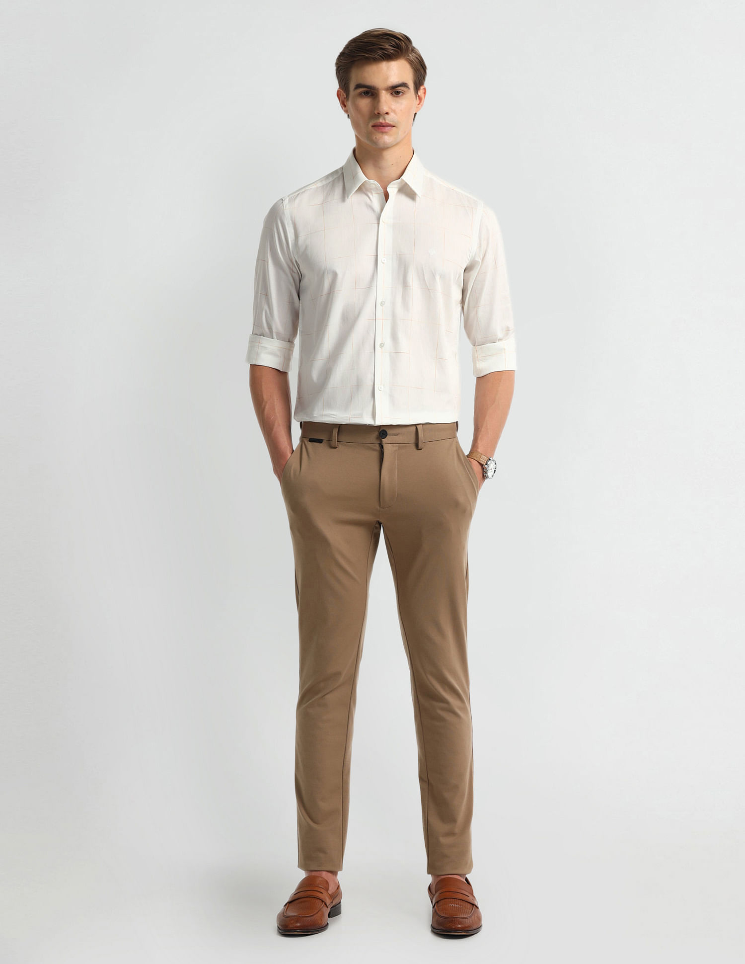 Arrow Newyork Manhattan Slim Fit Windowpane Checked Shirt