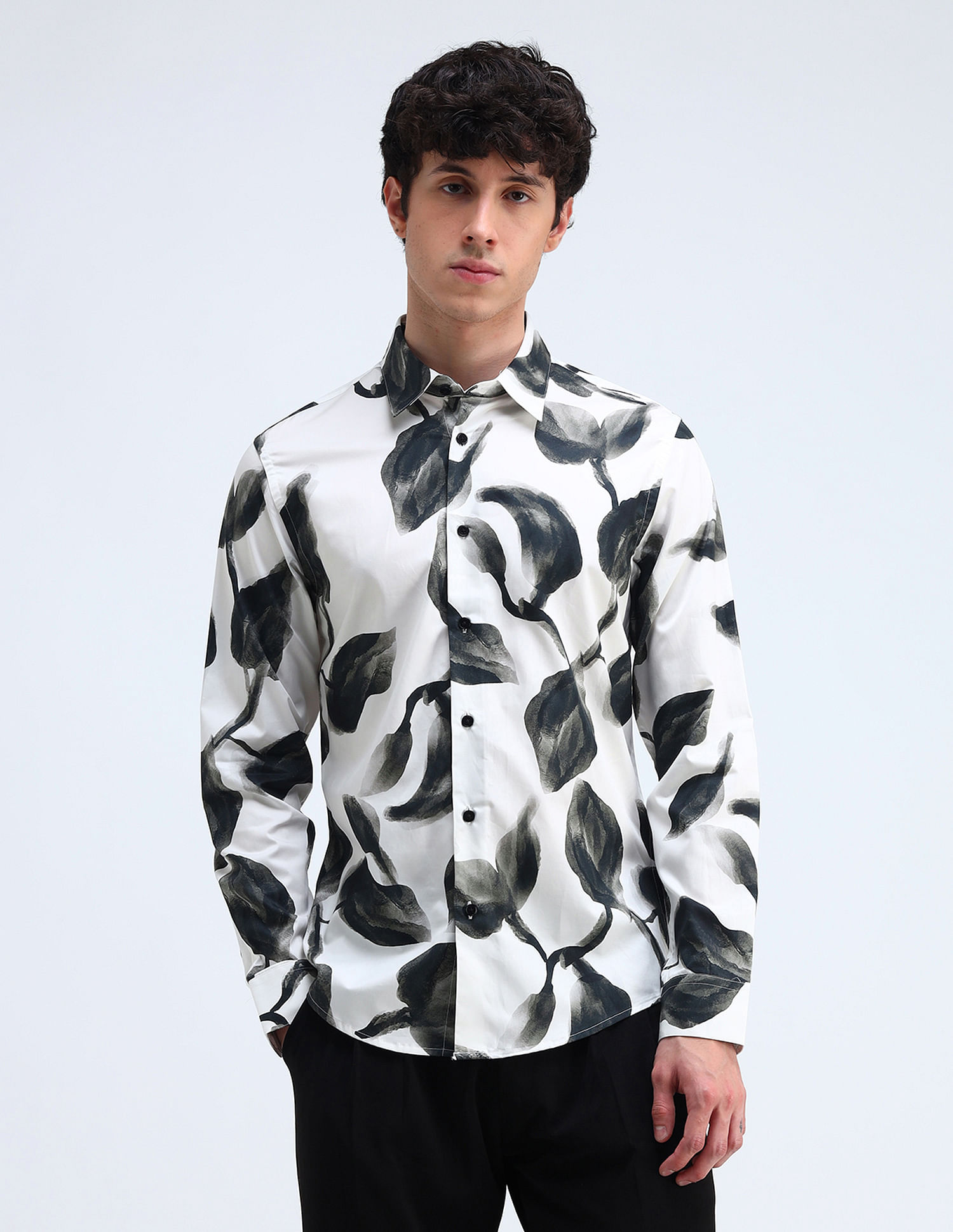 Flying Machine Printed Satin Slim Fit Shirt