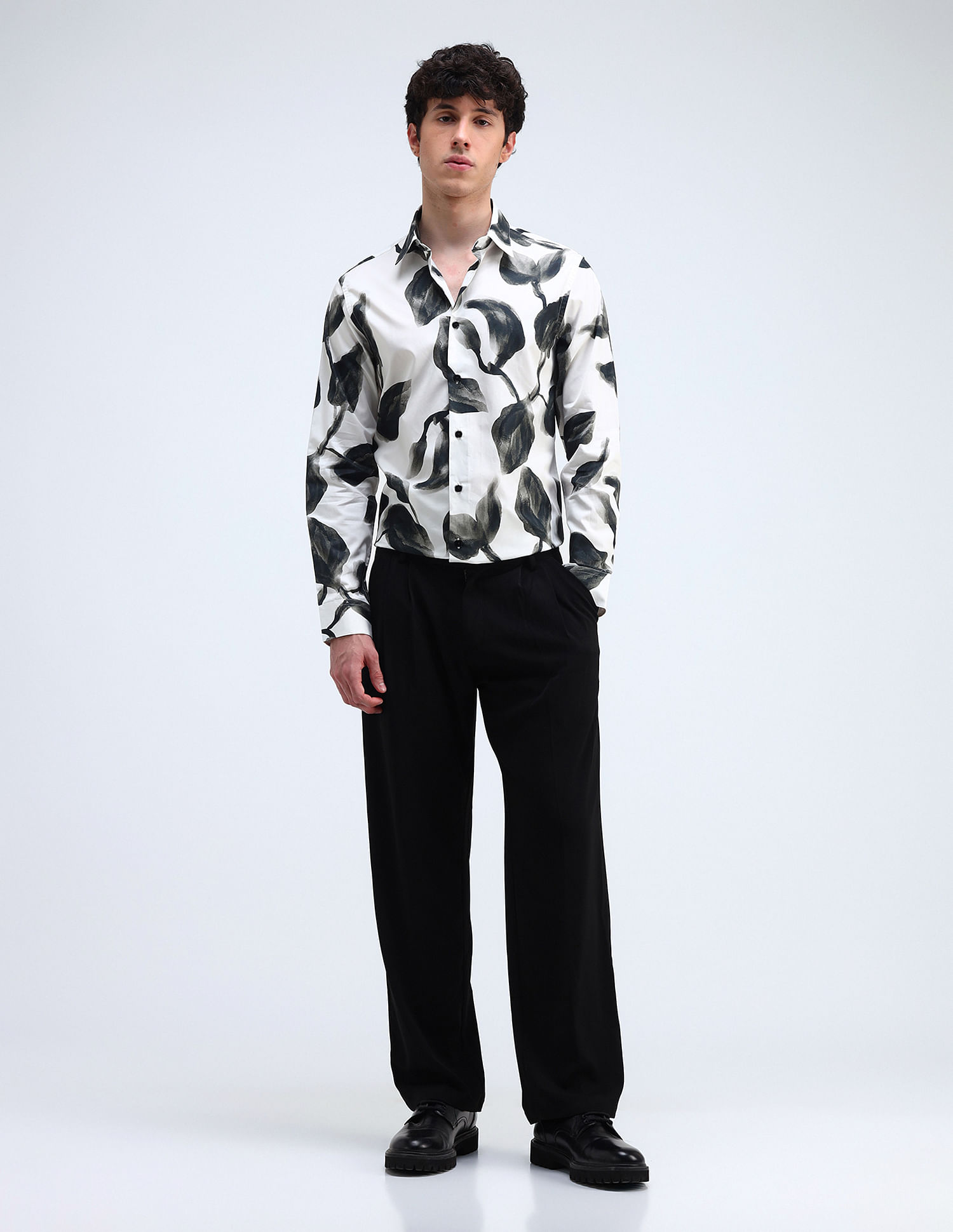 Flying Machine Printed Satin Slim Fit Shirt