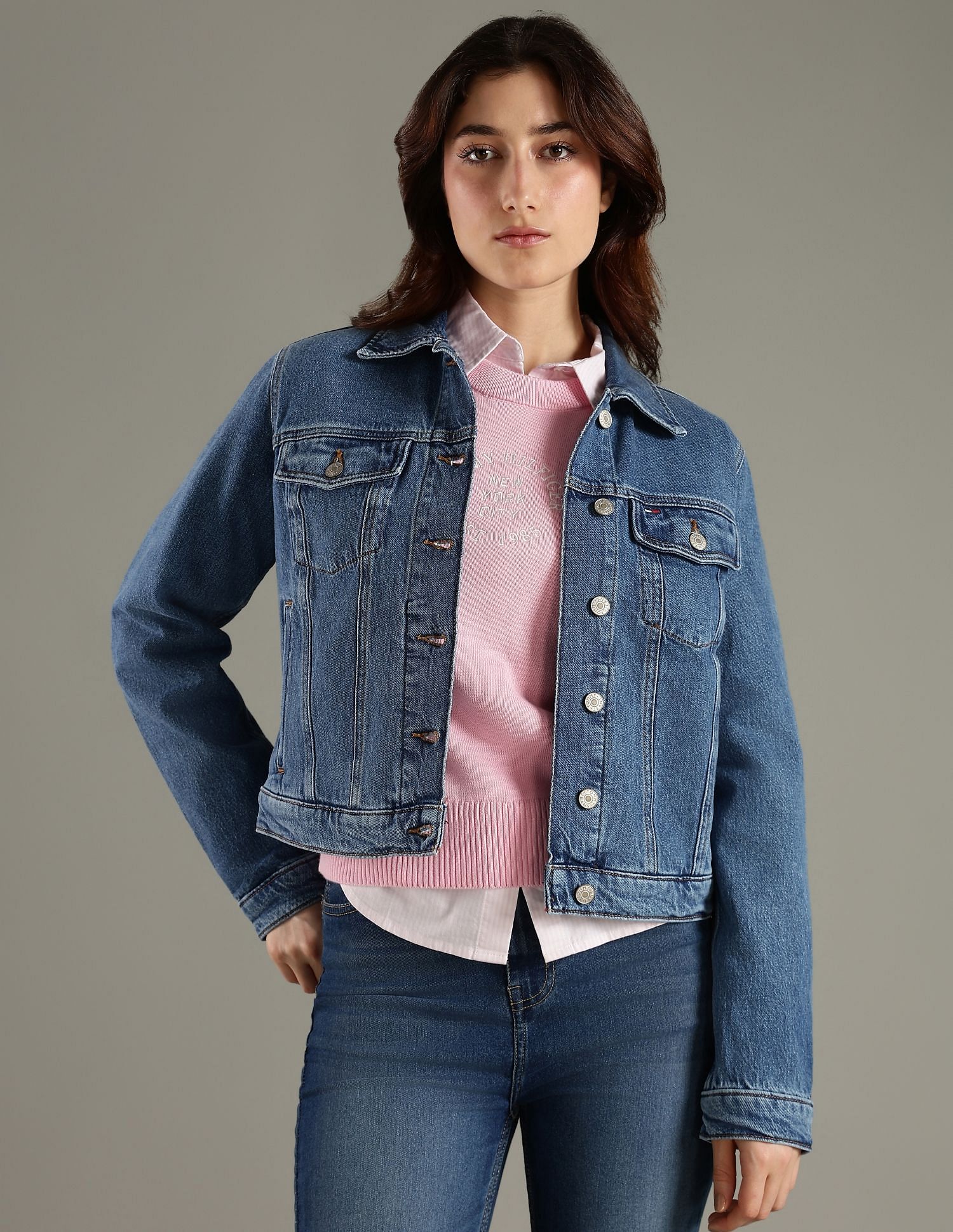 Tommy Hilfiger Regular Fit Cotton Spread Collar Denim Jacket
