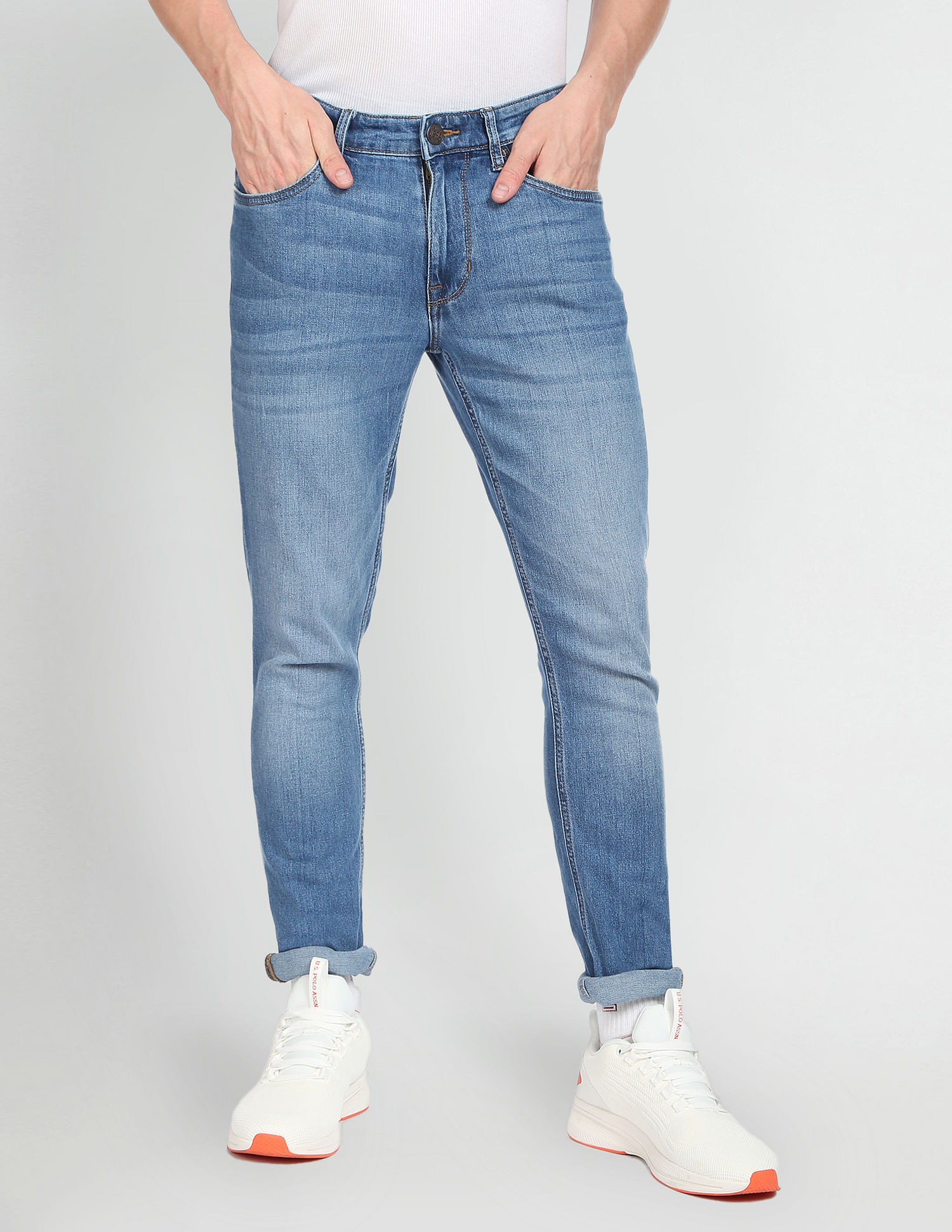 WMNS High Waist Cut Stone Washed Jeans - Baggy Fit / Side Straps / Light  Blue-saigonsouth.com.vn