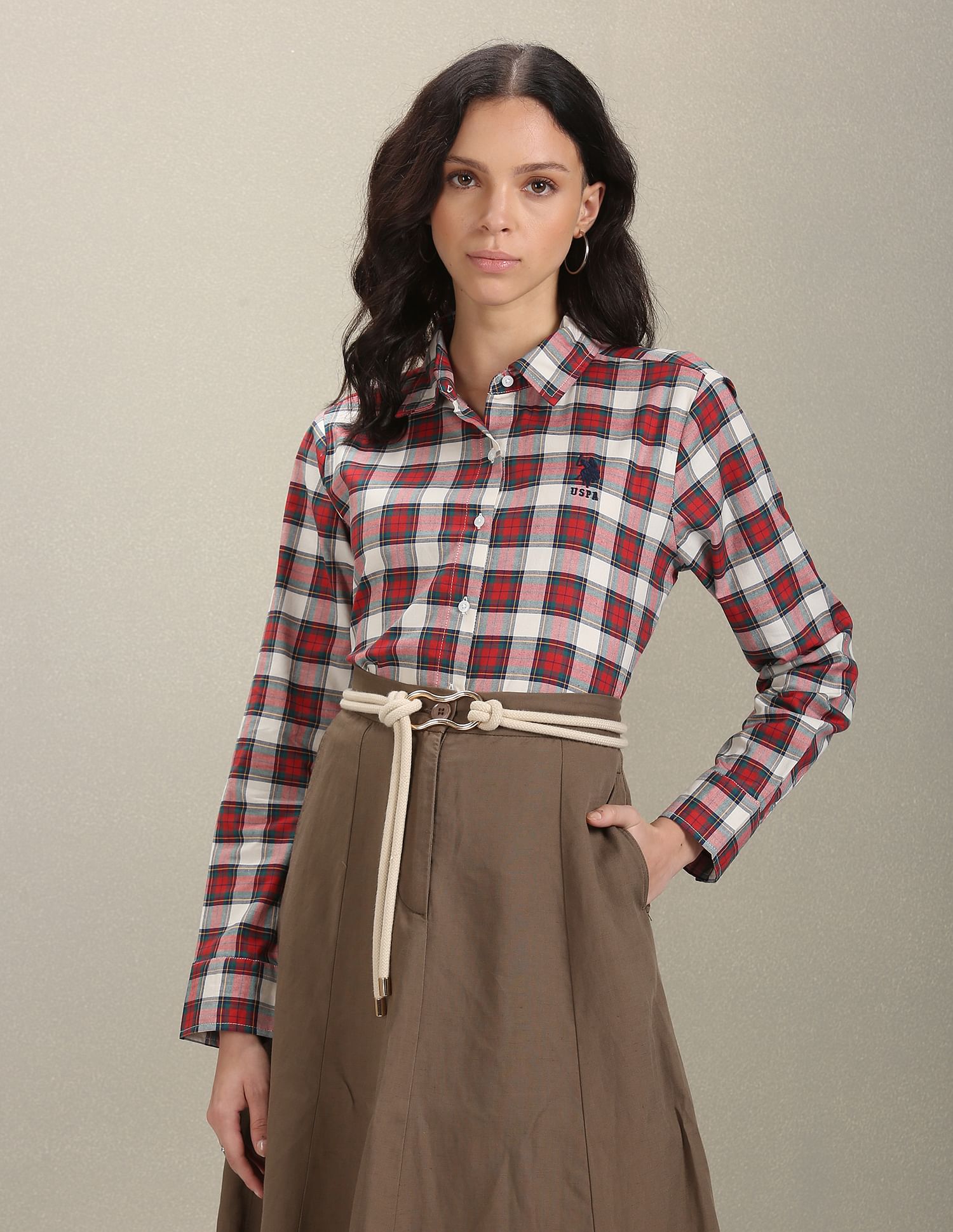 U.S. Polo Assn. Women Tartan Check Oxford Shirt