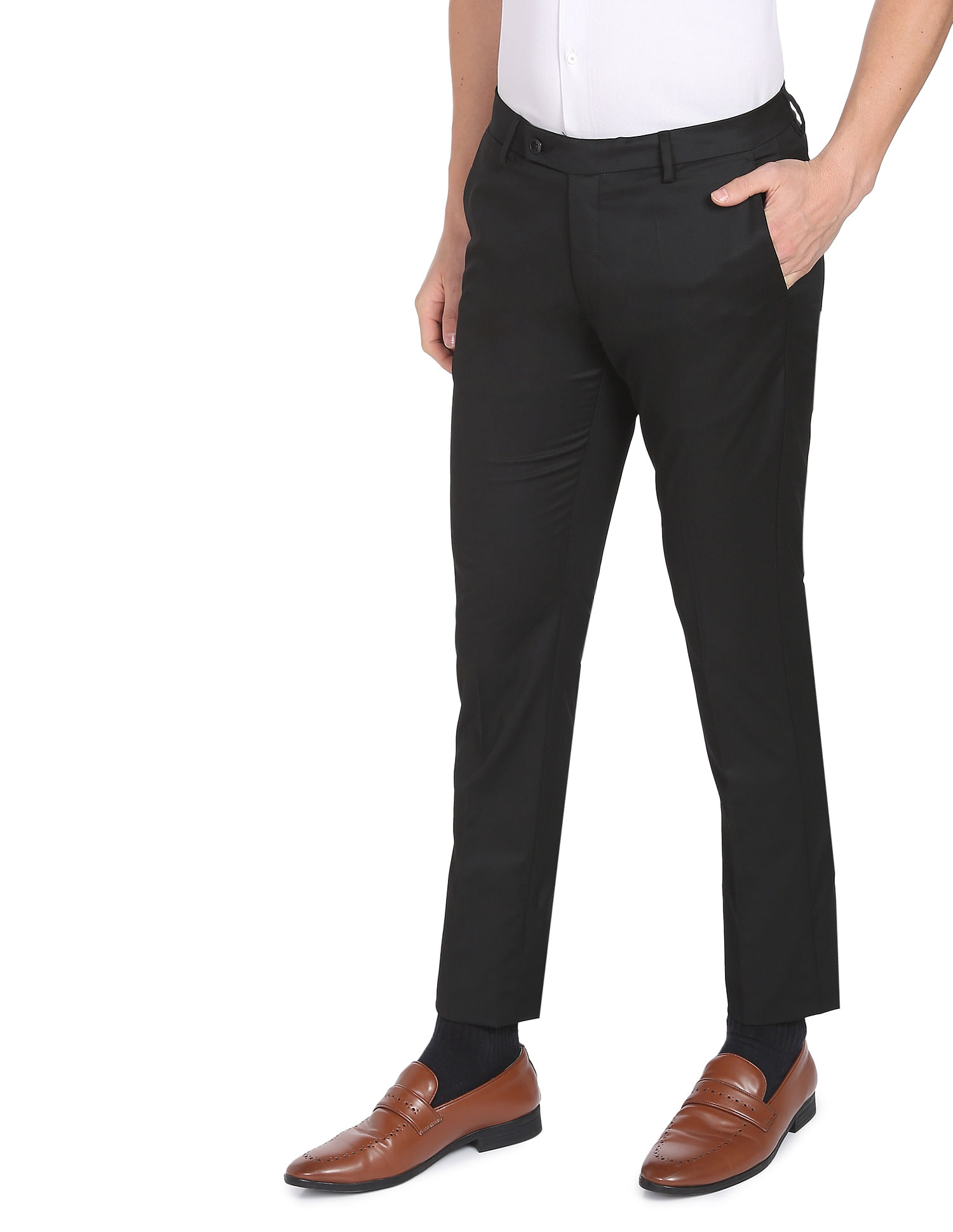 Buy Arrow Black & Grey Self Design Trousers for Women Online @ Tata CLiQ