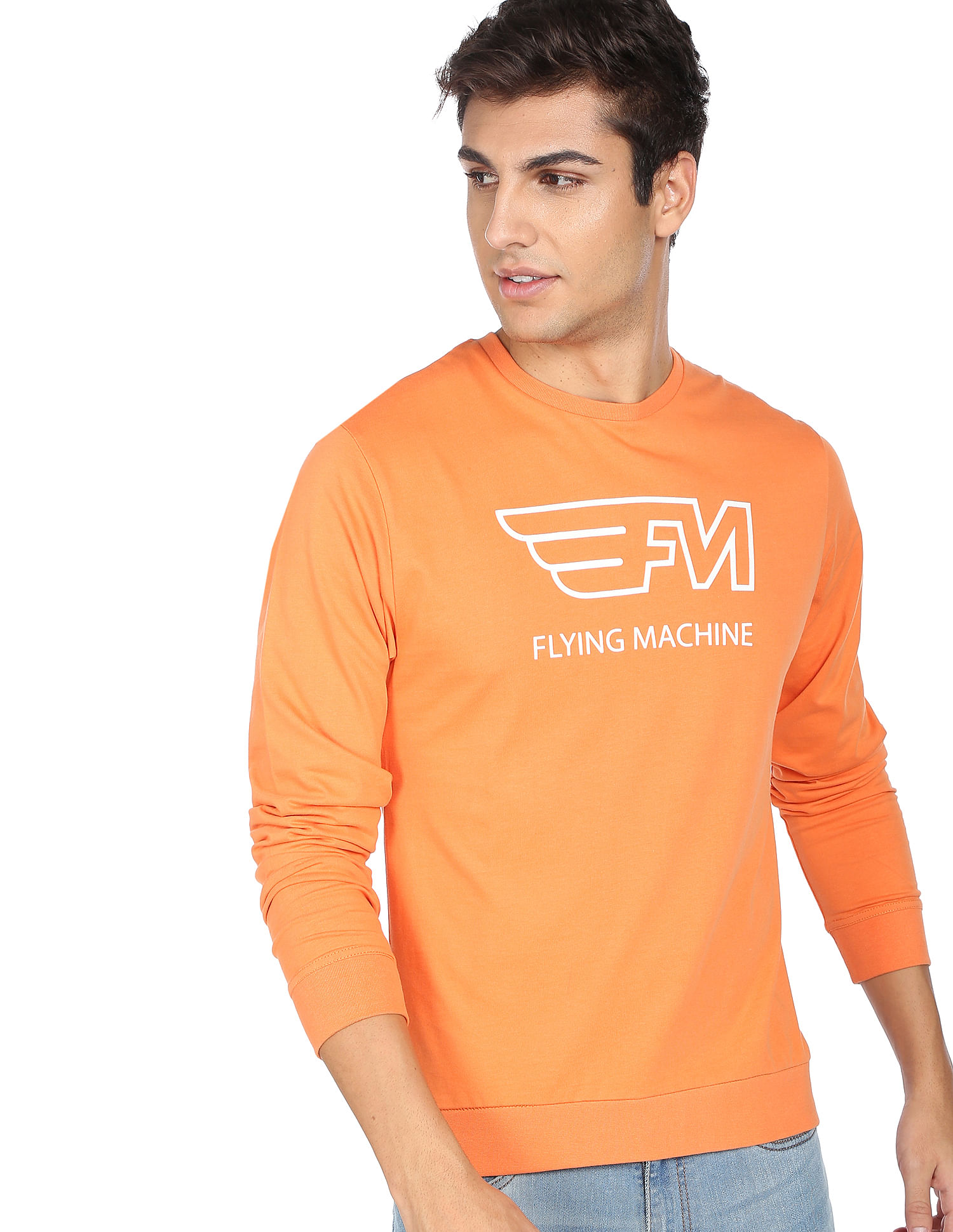 Flying Machine Long Sleeve Brand Print Cotton T-Shirt