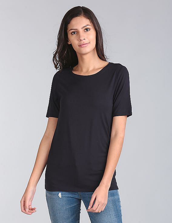 Buy GAP Women Blue Pure Body Modal Short Sleeve Tee NNNOW