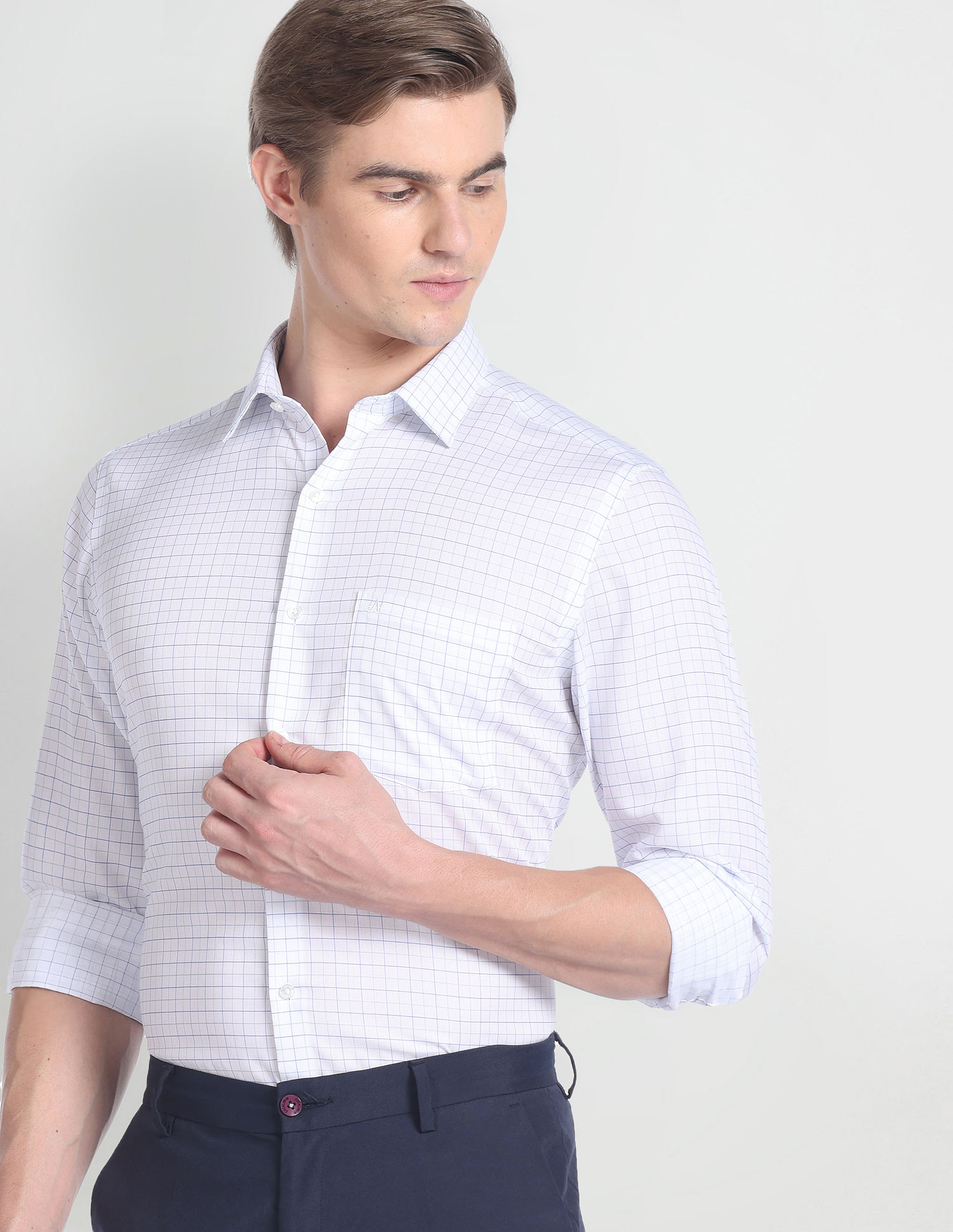 Arrow Auto Press Grid Tattersall Check Shirt