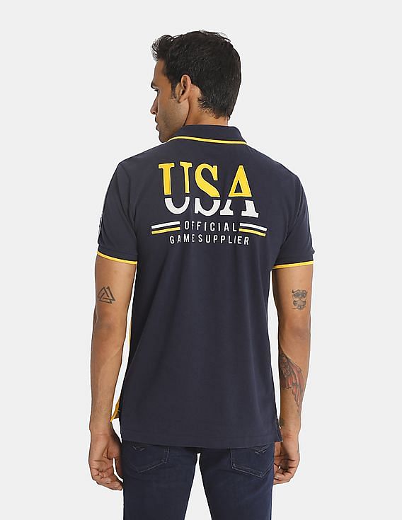 U.S. Polo Assn. Men Yellow And Navy Colour Block Pique Polo Shirt