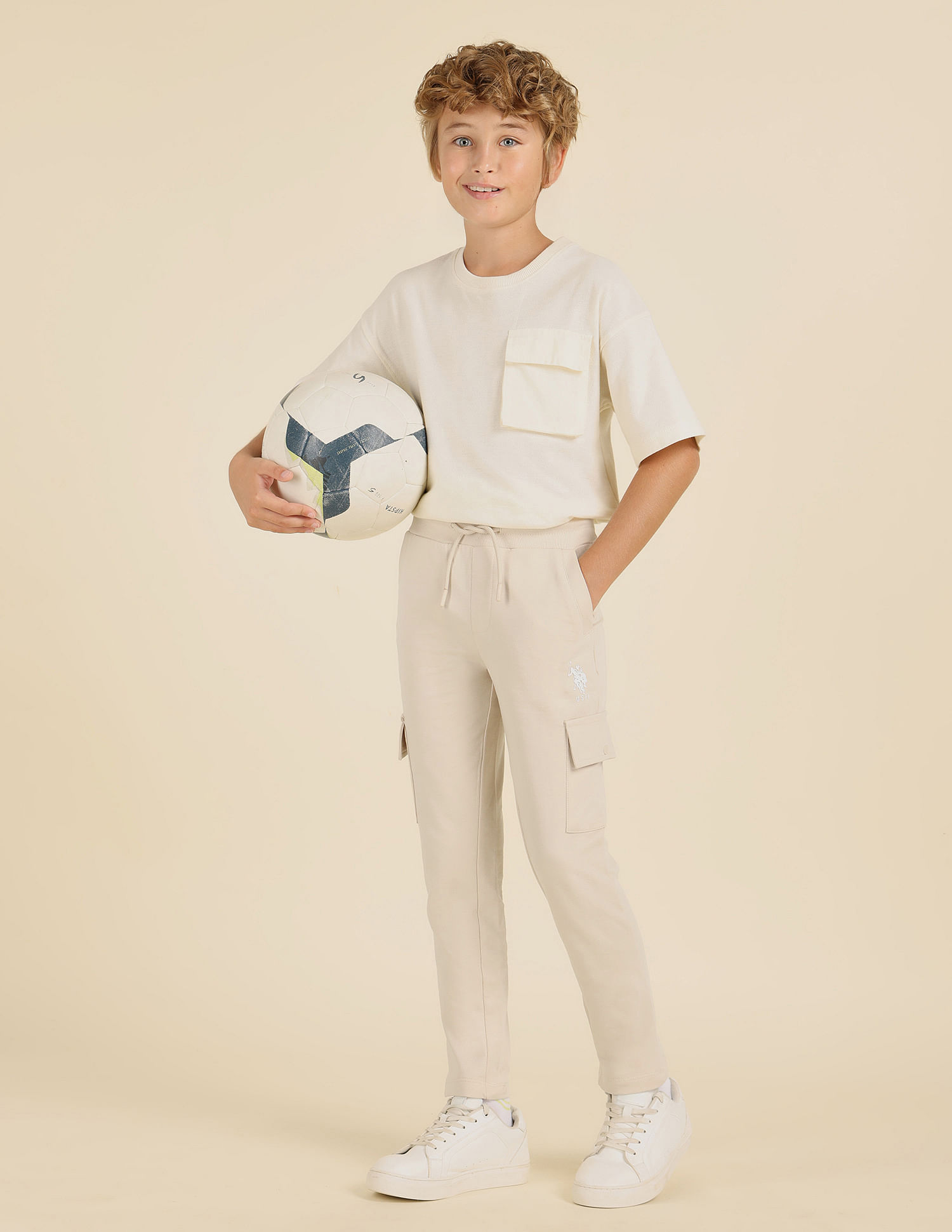U.S. Polo Assn. Kids Boys Solid Pure Cotton Track Pants