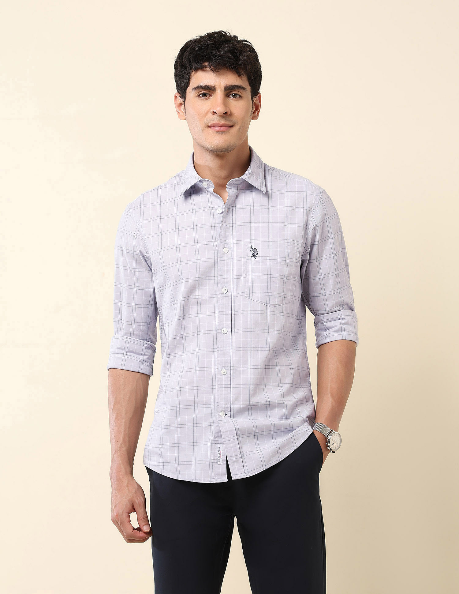 U.S. Polo Assn. Grid Tattersall Checked Tailored Fit Shirt