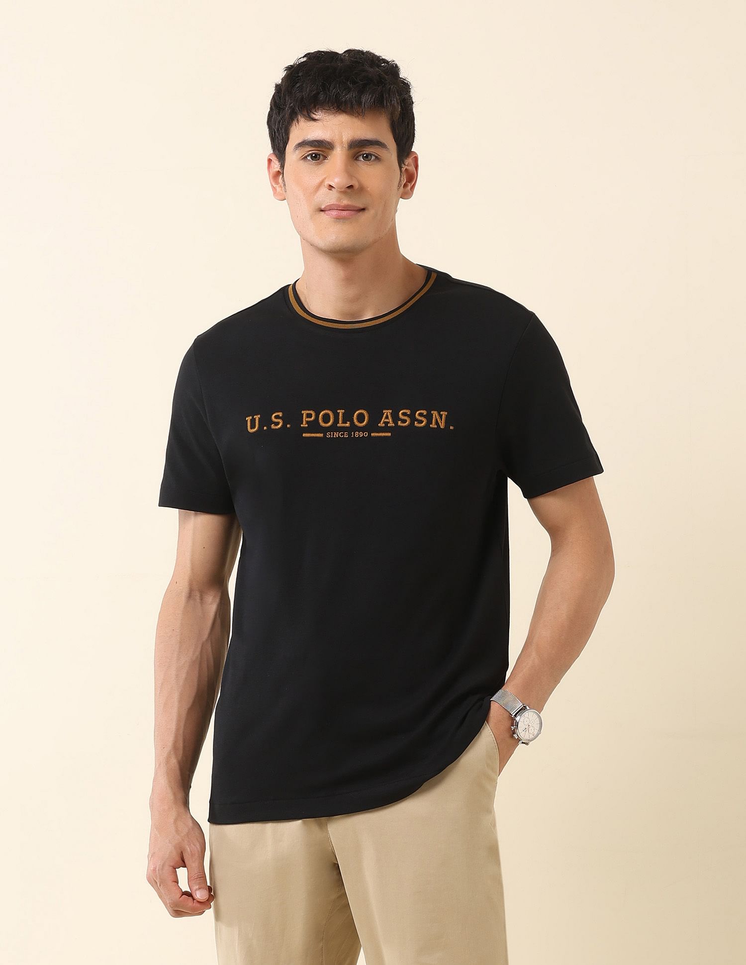 U.S. Polo Assn. Brand Embroidered Modern Monochrome T-Shirt
