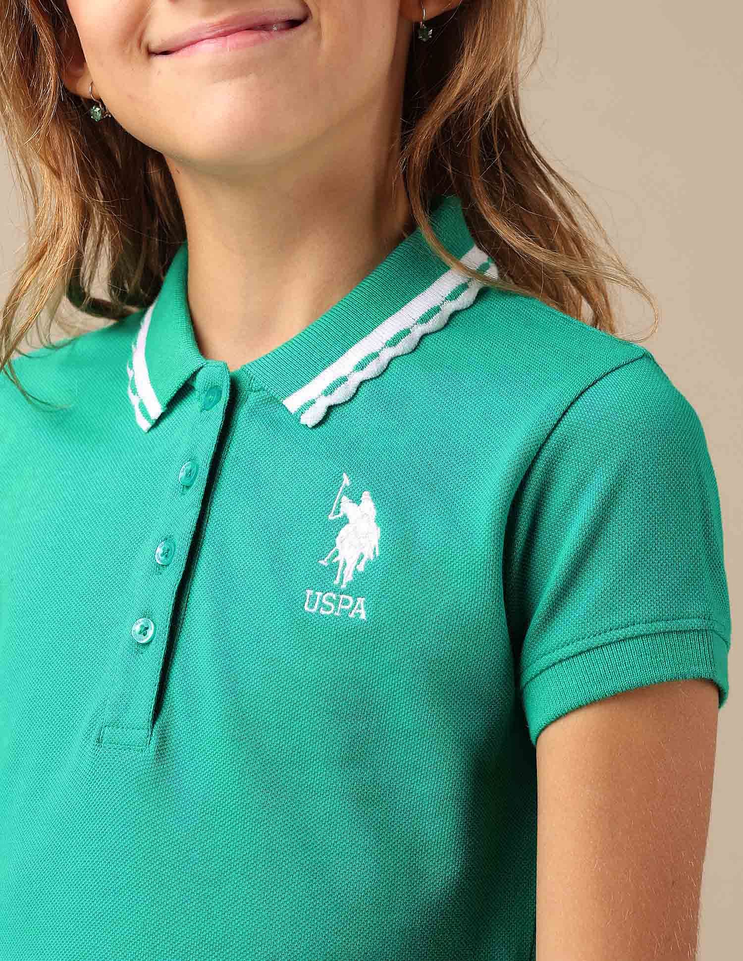 U.S. Polo Assn. Kids Girls Solid Fit And Flare Polo Dress