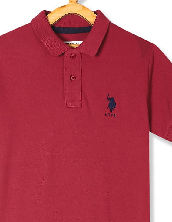U.S. Polo Assn. Kids Pink Boys Solid Cotton Pique Polo Shirt