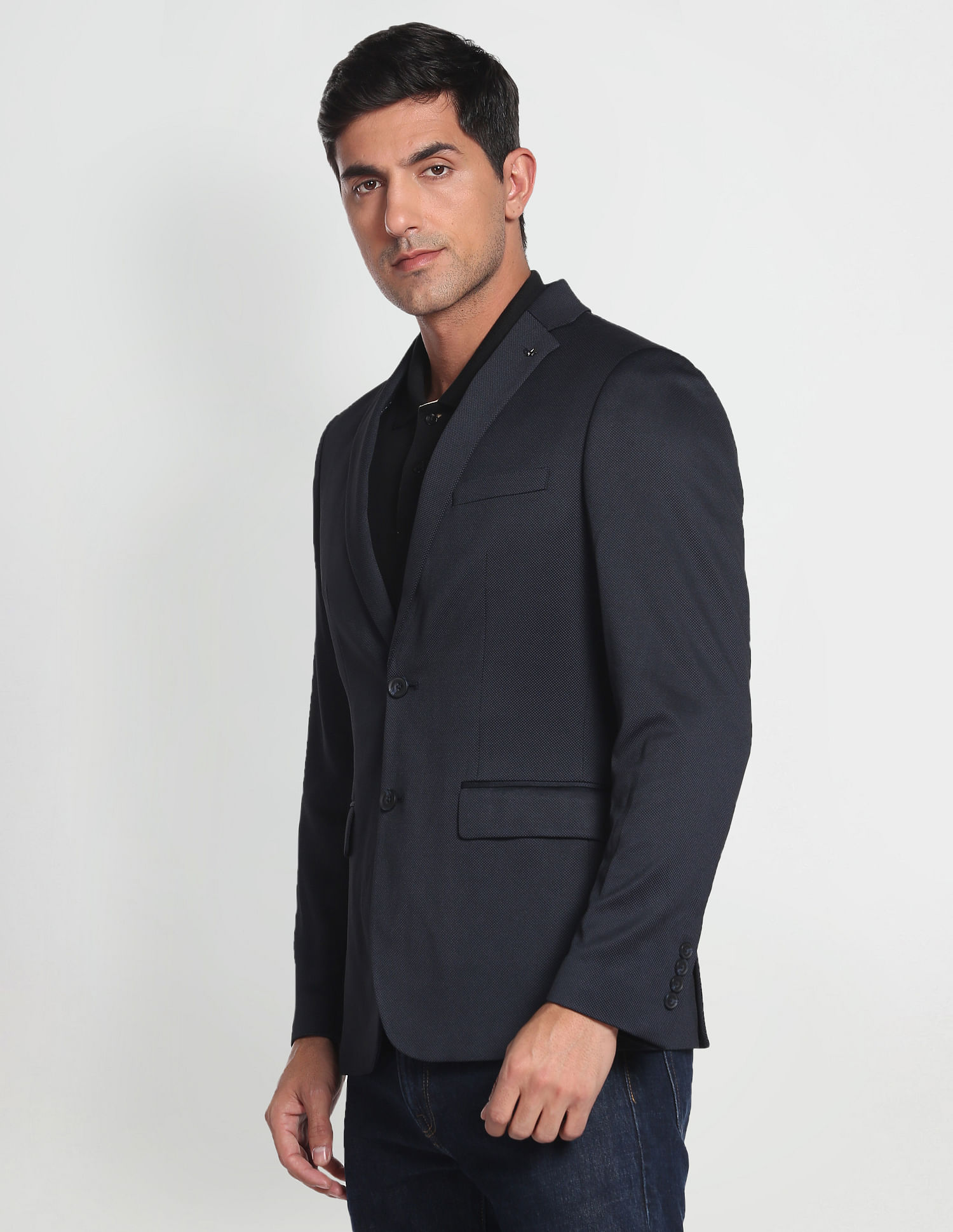 Arrow Patterned Knit Polyester Slim Fit Blazer