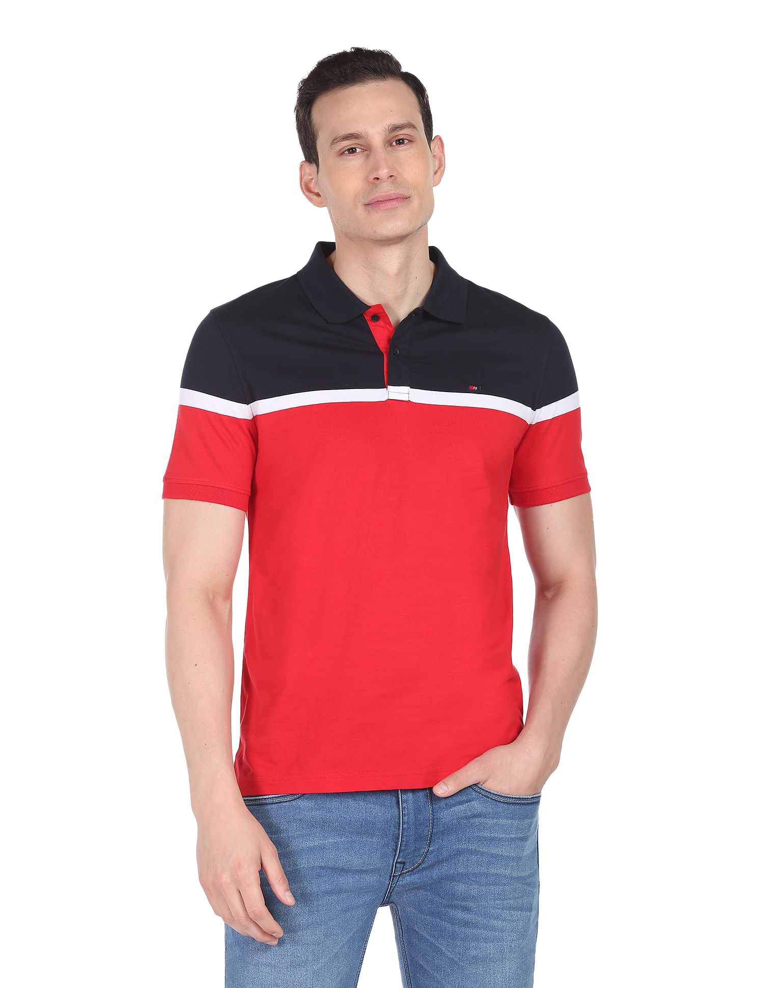 AD by Arvind Modern Fit Colour Block Polo Shirt