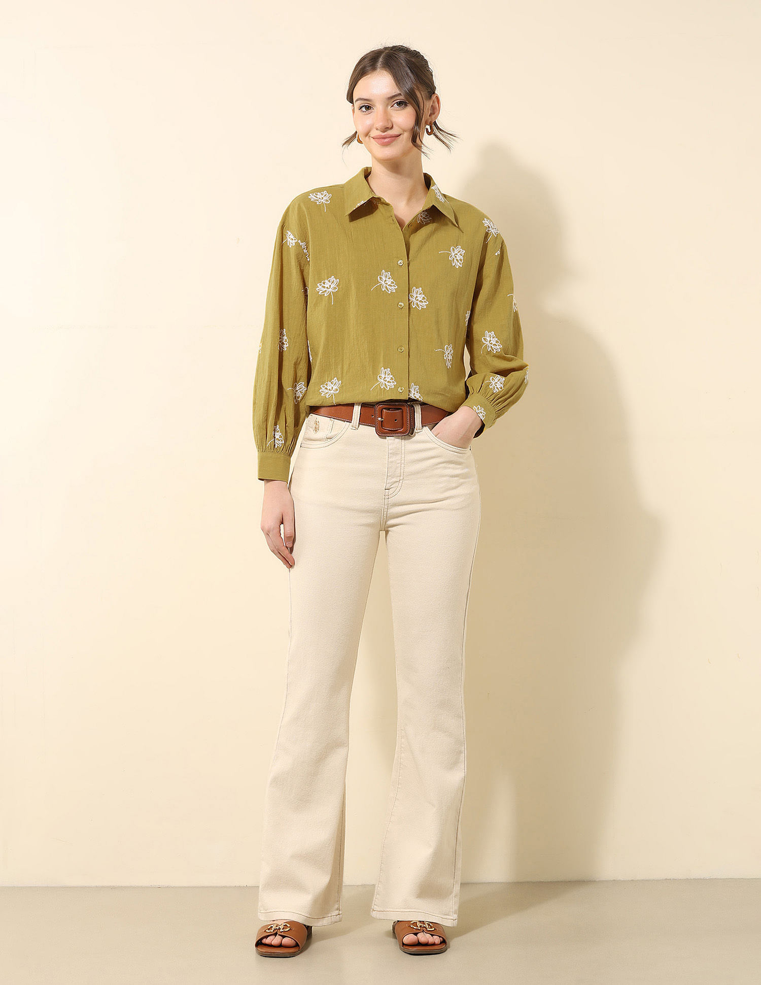 U.S. Polo Assn. Women Floral Embroidered Dobby Shirt