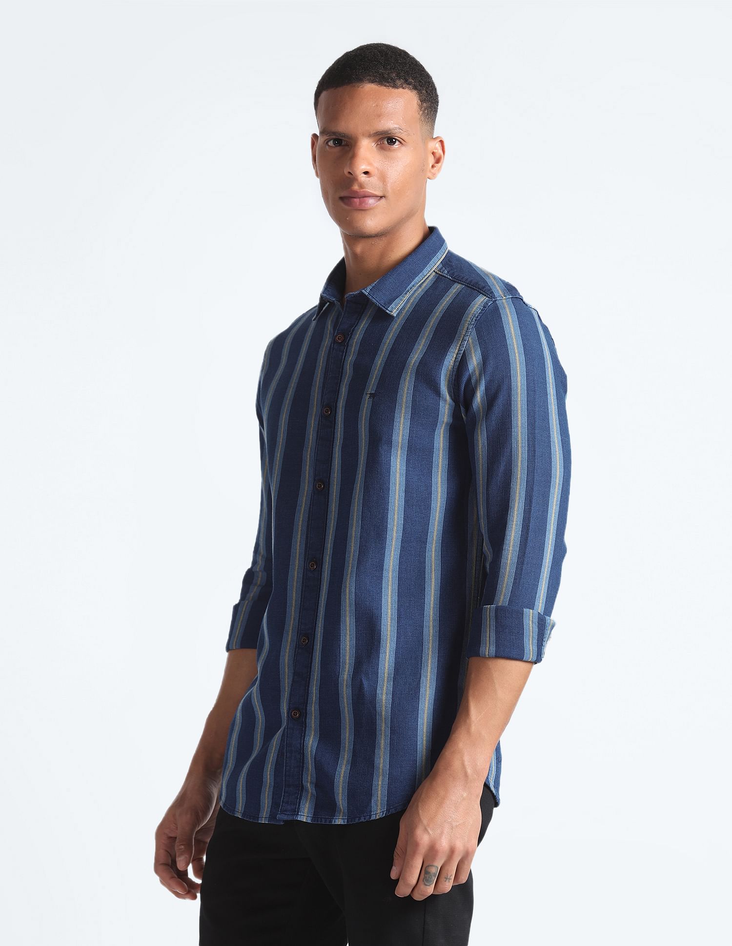 Flying Machine Vertical Stripe Waffle Shirt