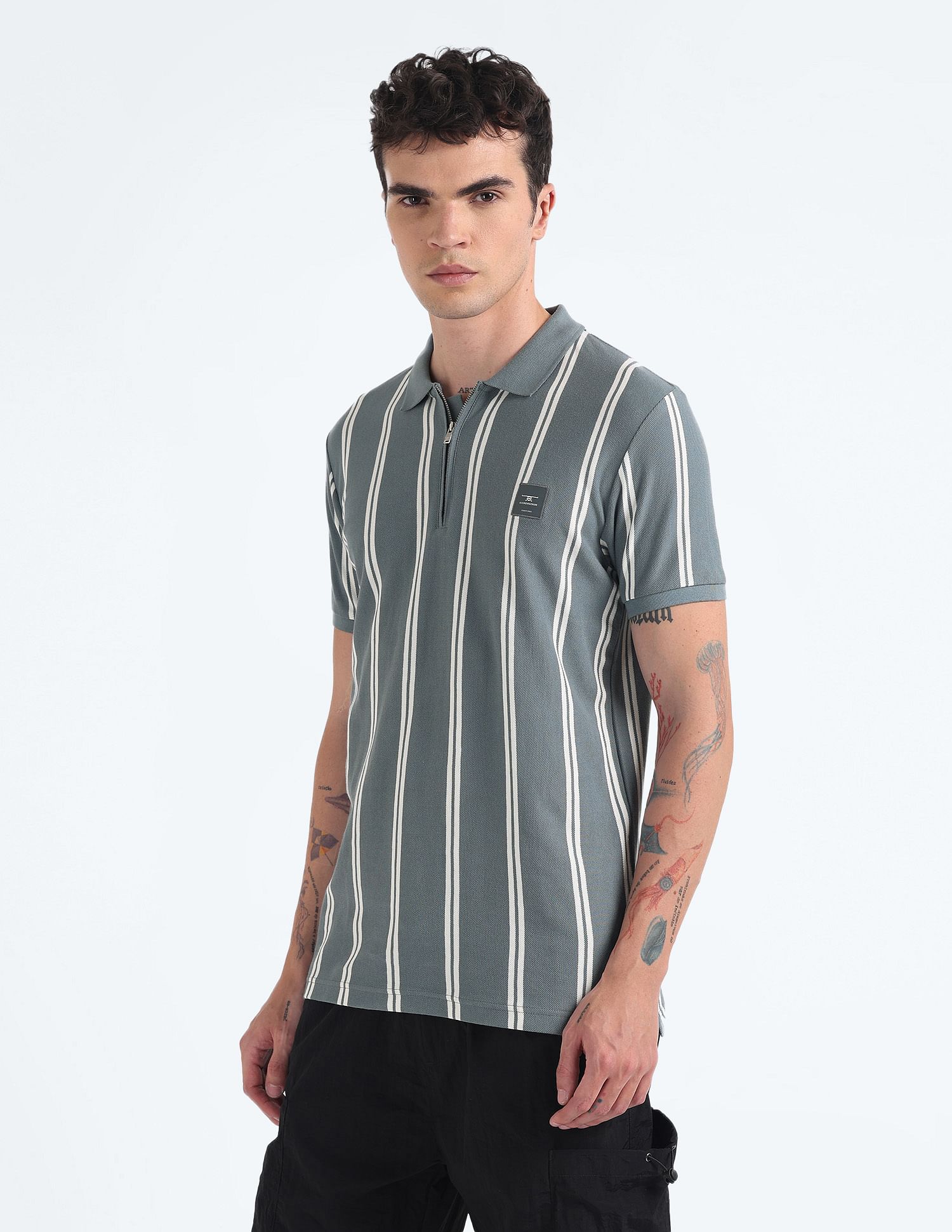 Flying Machine Vertical Stripe Pure Cotton Polo Shirt