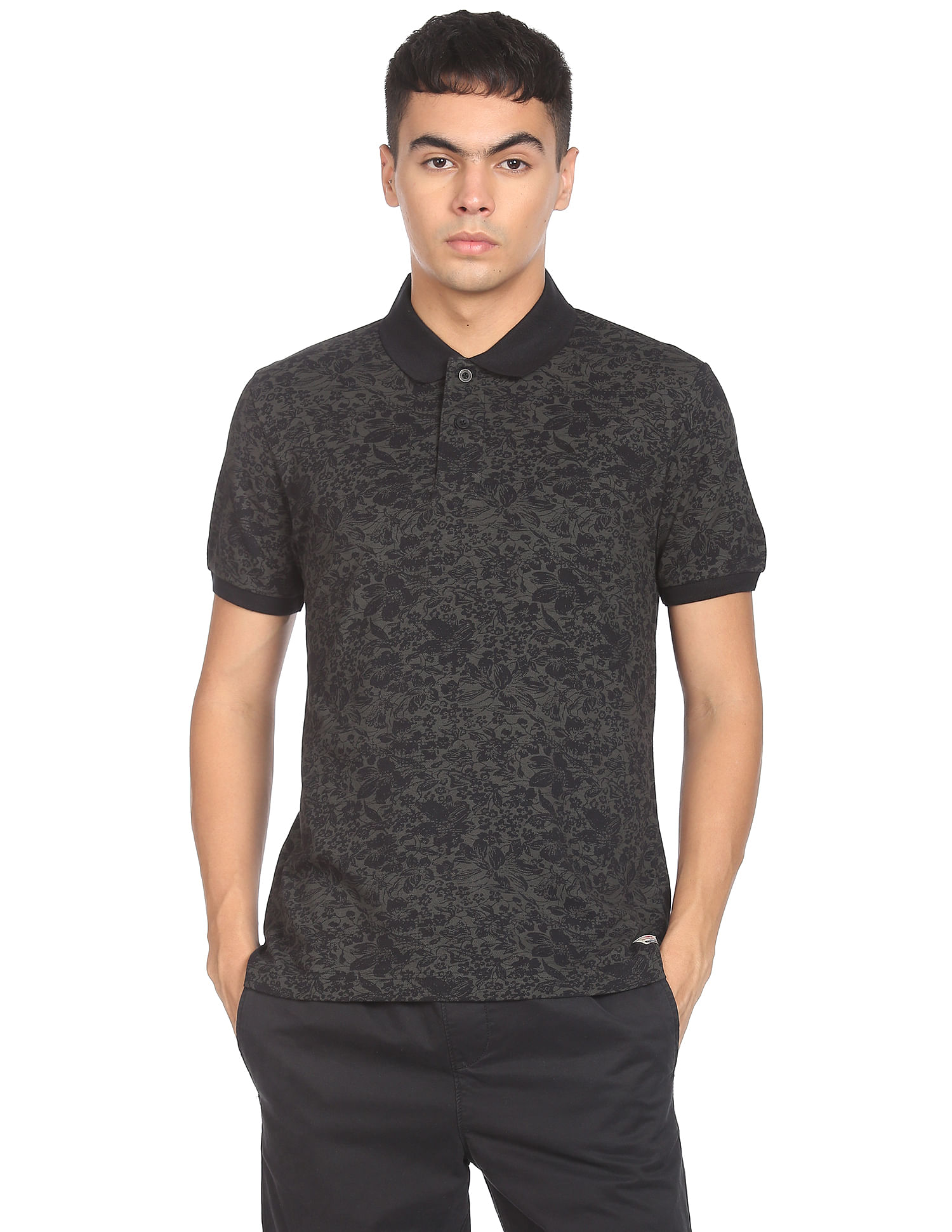 Flying Machine All Over Floral Print Cotton Polo Shirt